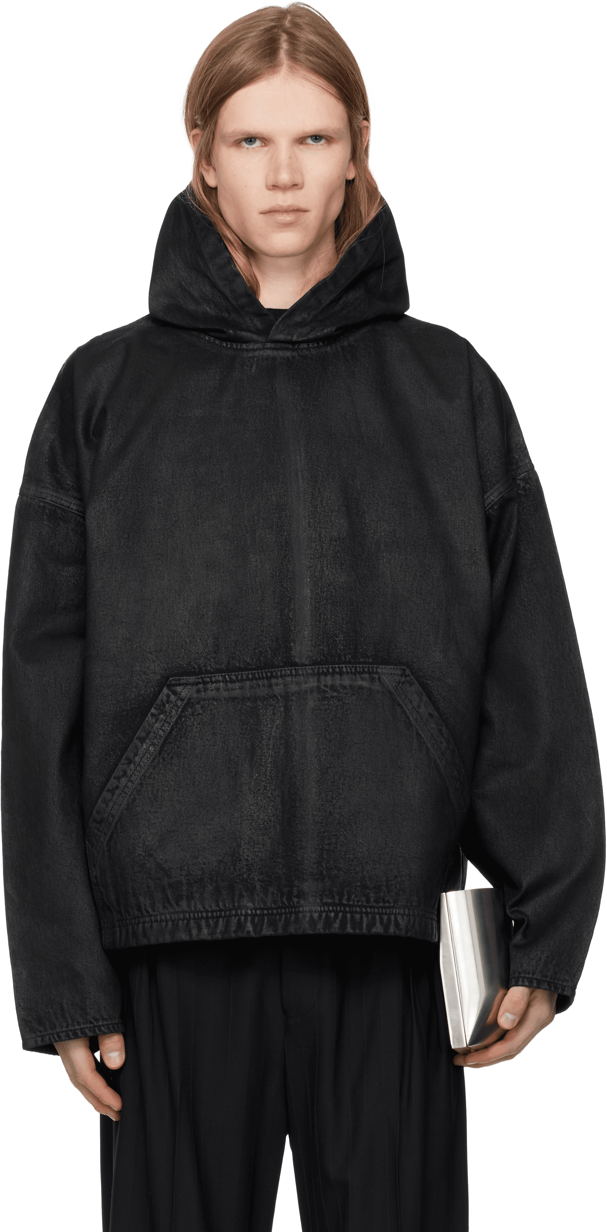 Black Waxed Denim Hoodie - Image 1