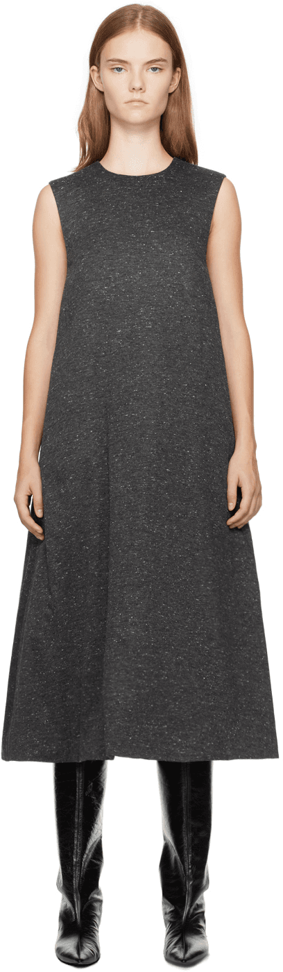 Gray Viscose Jersey Insulated Midi Dress - Image 1