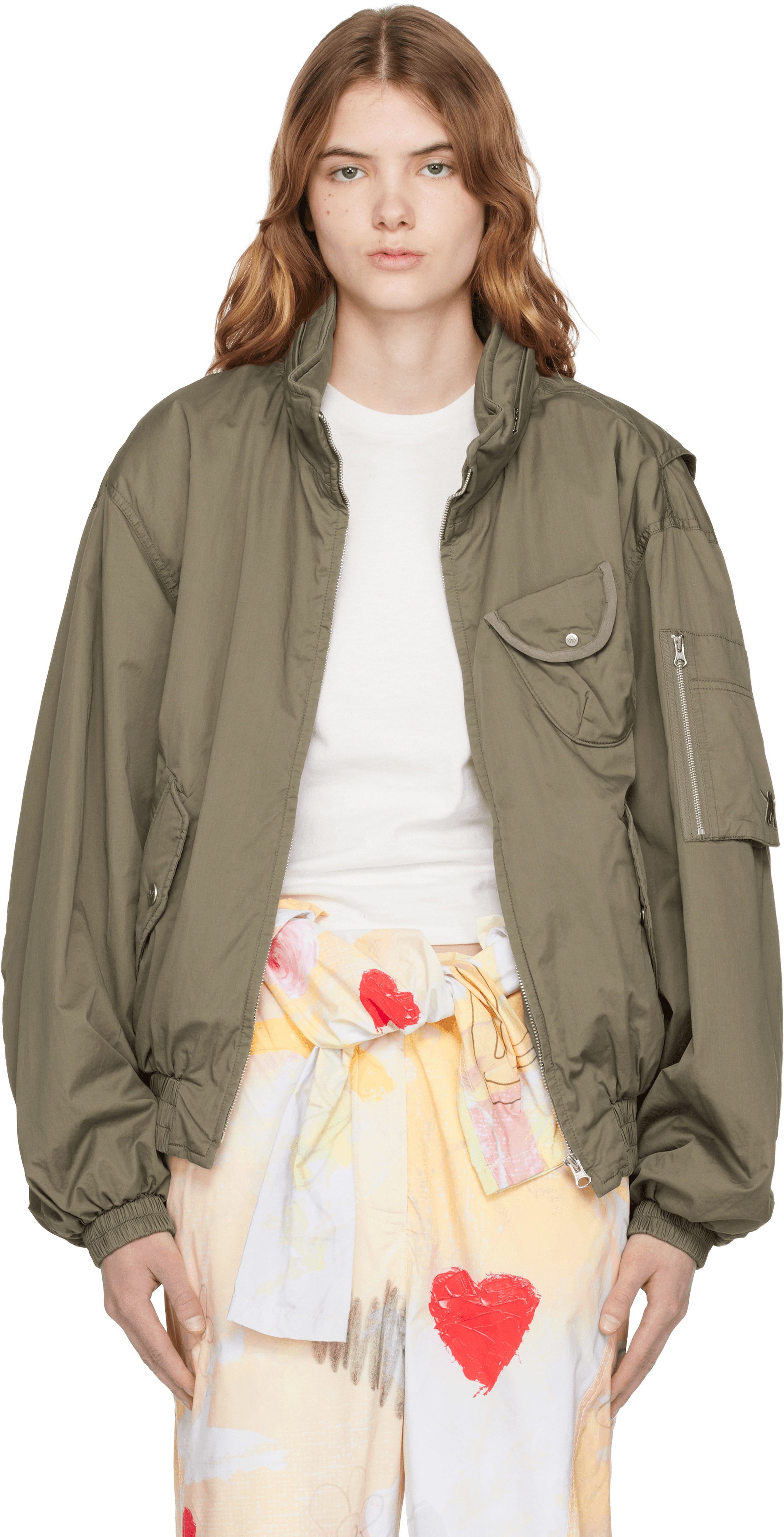 Khaki Cotton Cargo Bomber Jacket - Image 1