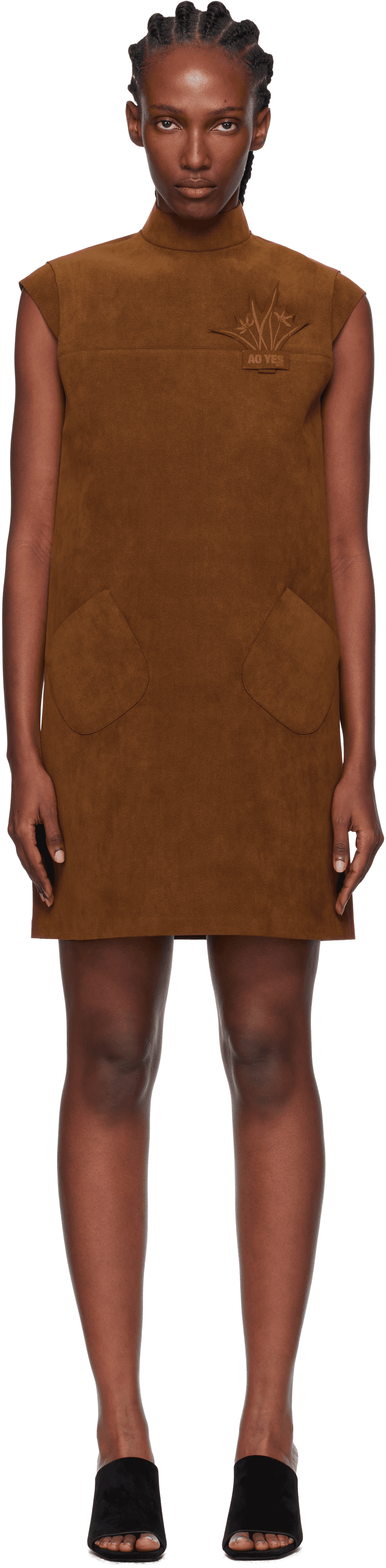 Brown Cap Sleeve Faux-Suede Minidress - Image 1