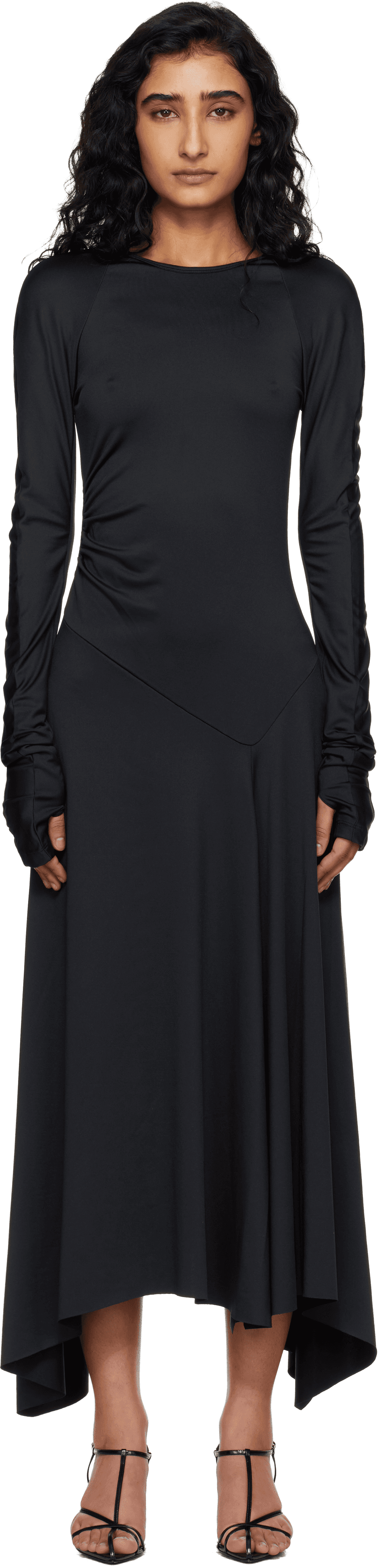 Black Long Sleeve Midi Dress - Image 1