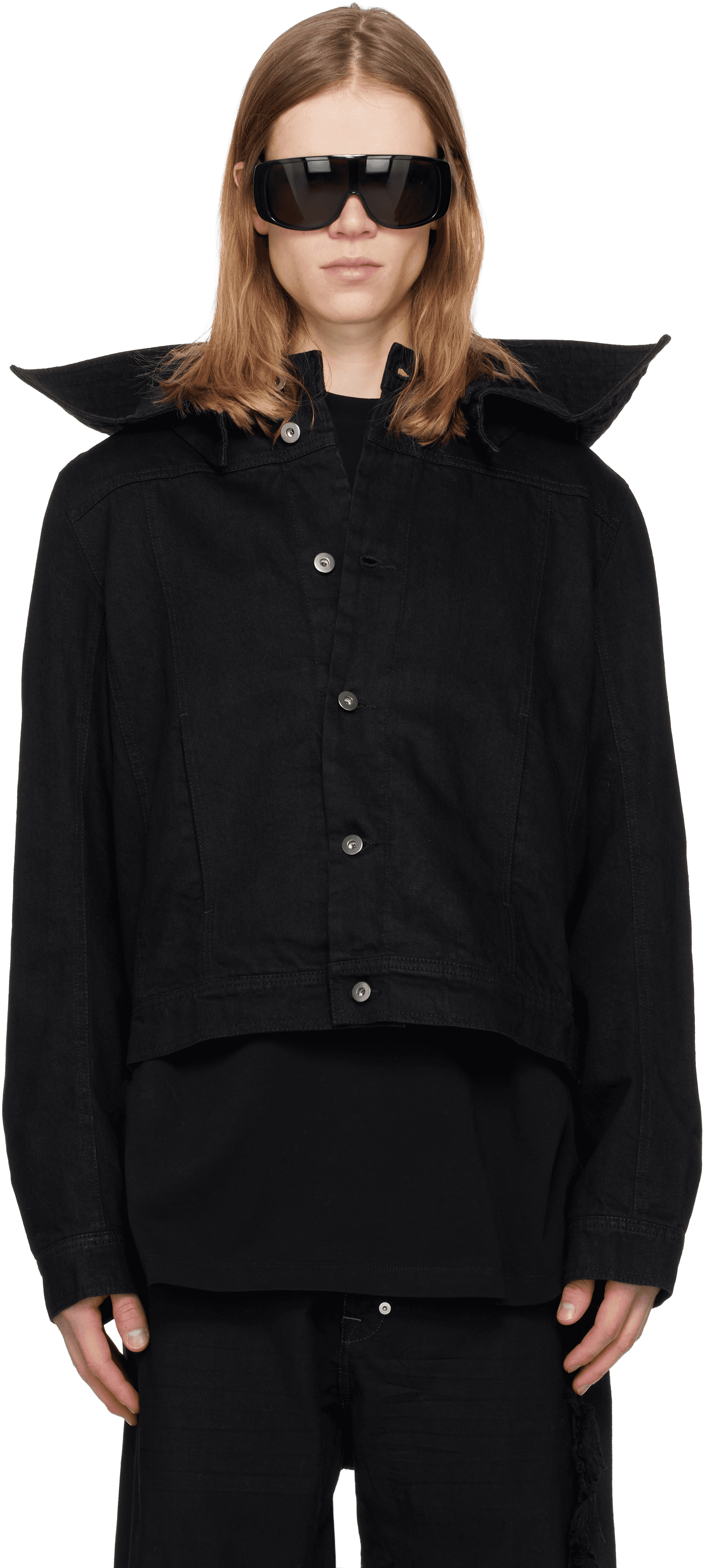 Black Hooded Denim Jacket - Image 1