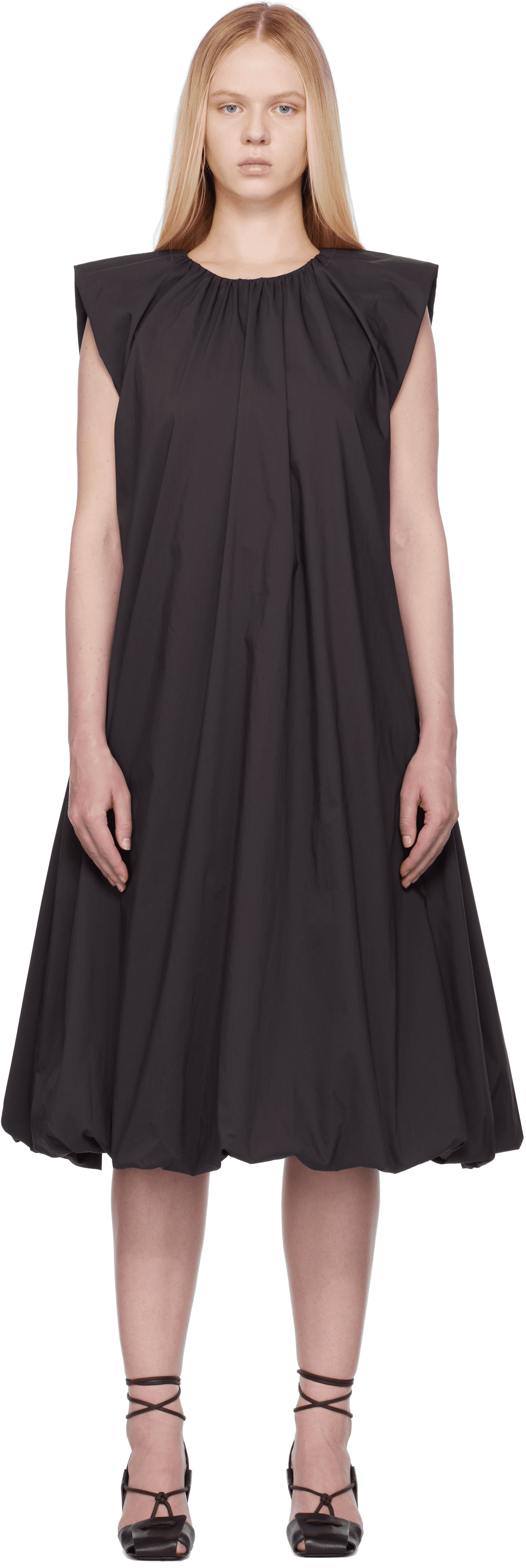 Gray Cotton Volume Shirring Minidress - Image 1