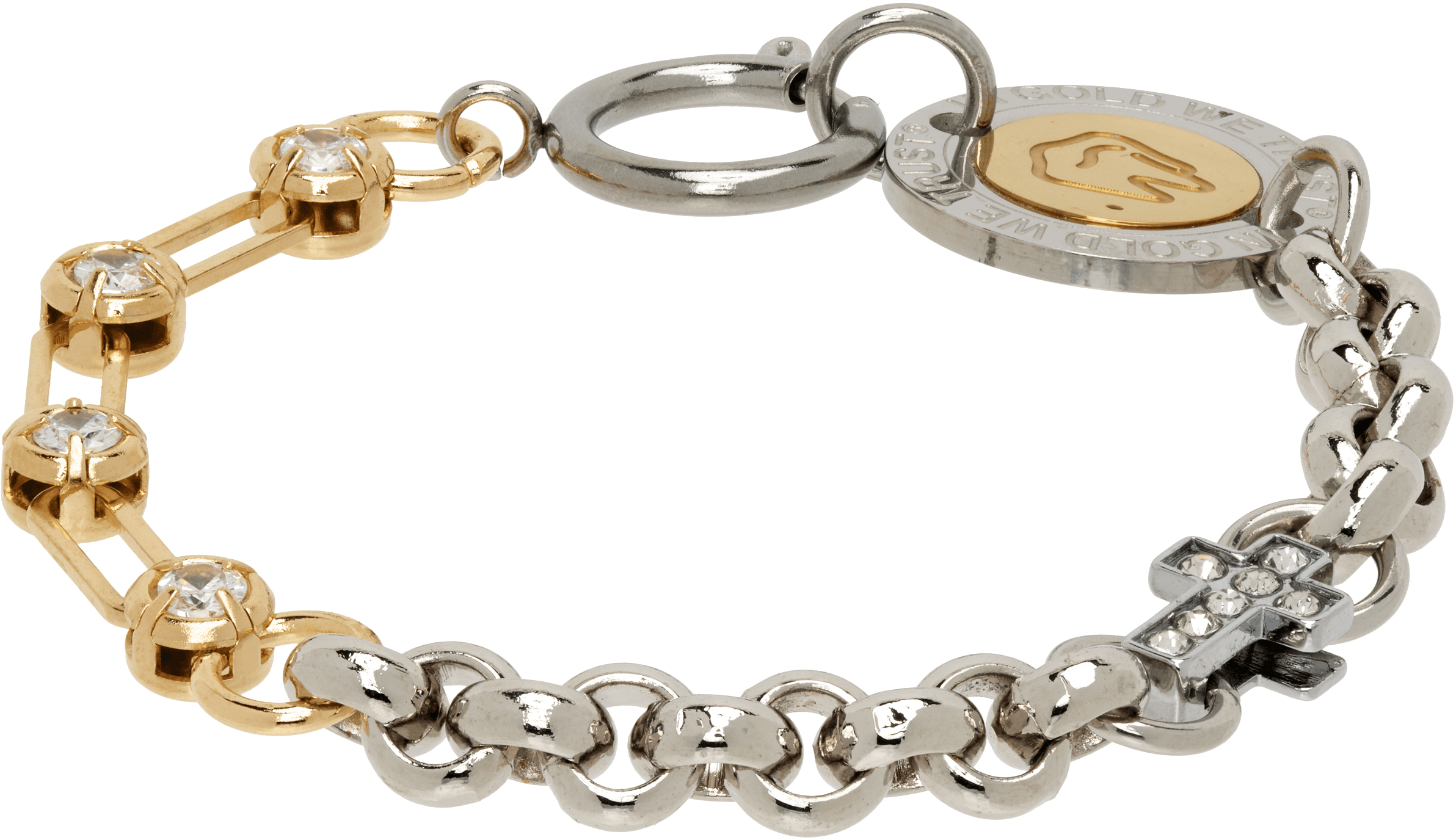 Rolo & Crystal Chains Cross Charms Logo Bracelet - Image 1