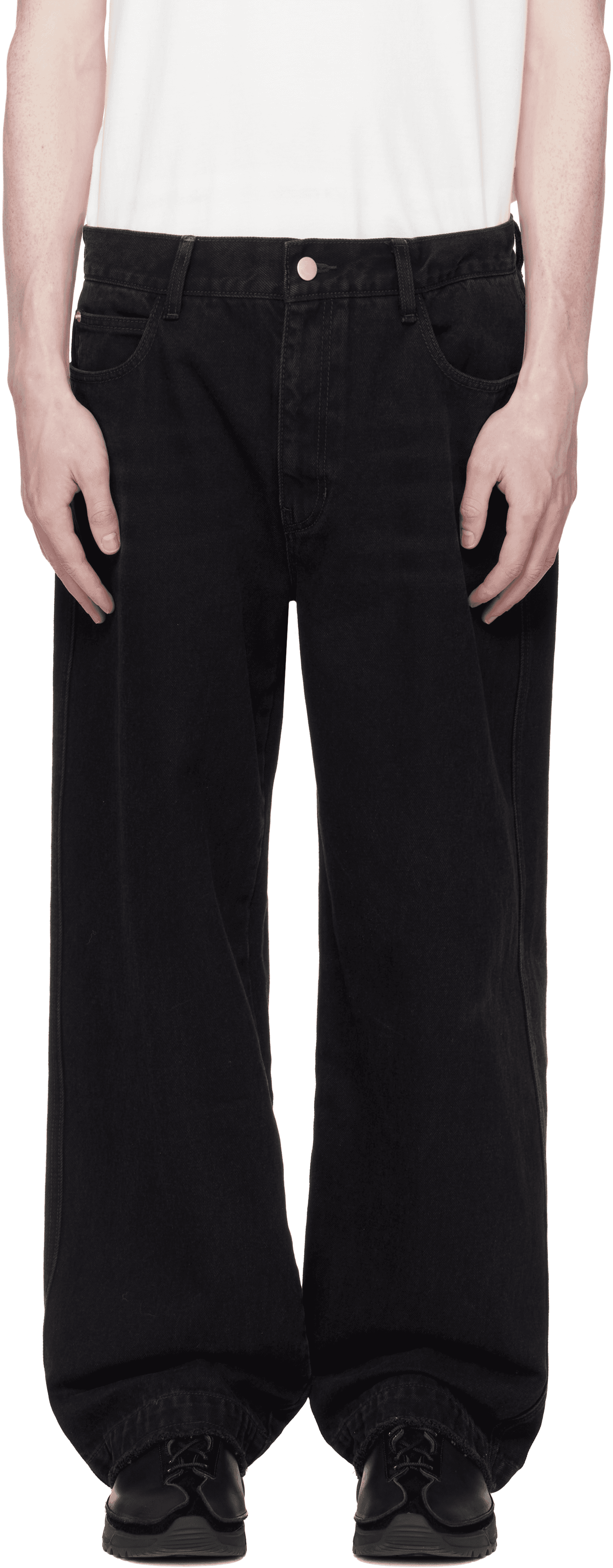Black Raw-Edged Denim Jeans - Image 1