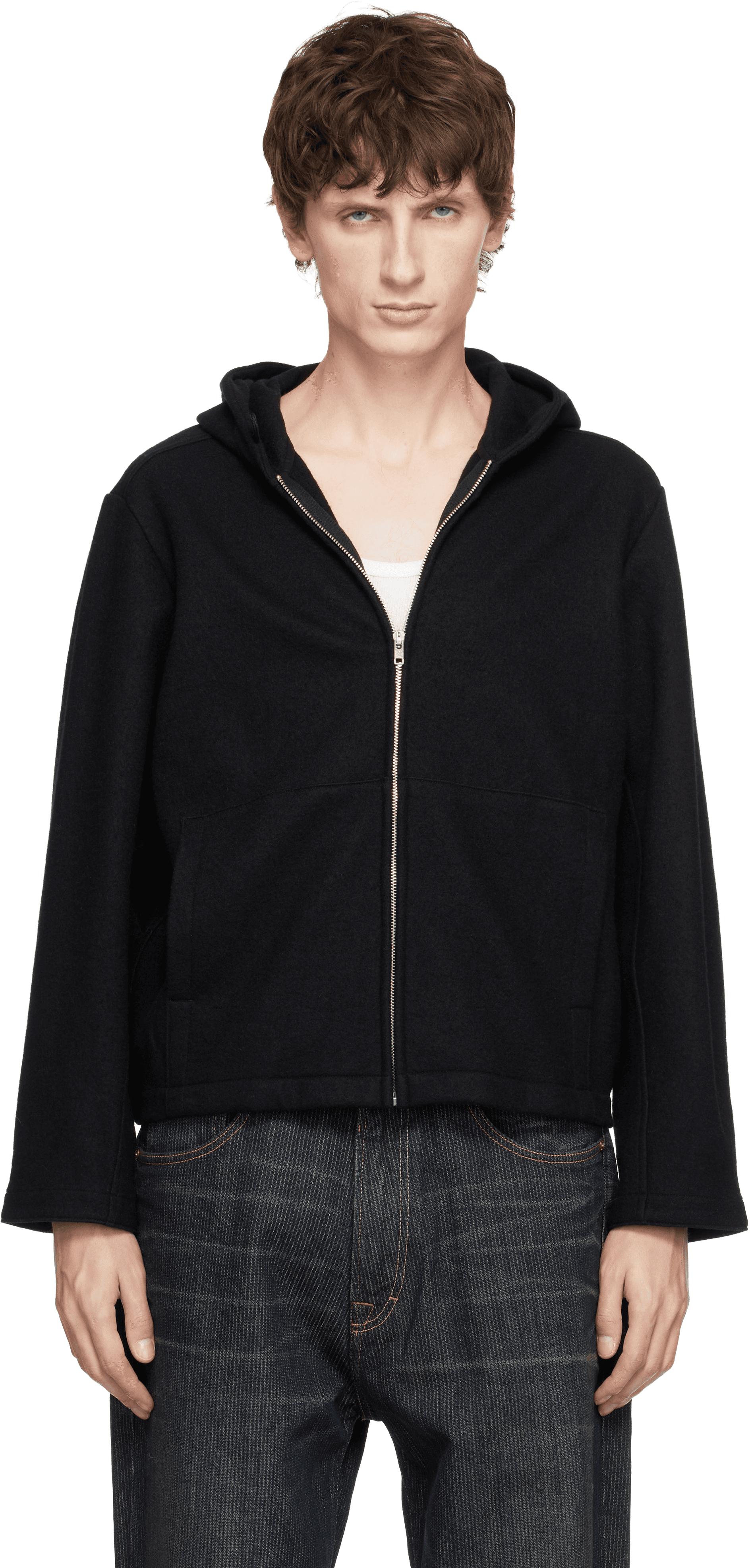 Black Wool Zip Hoodie - Image 1