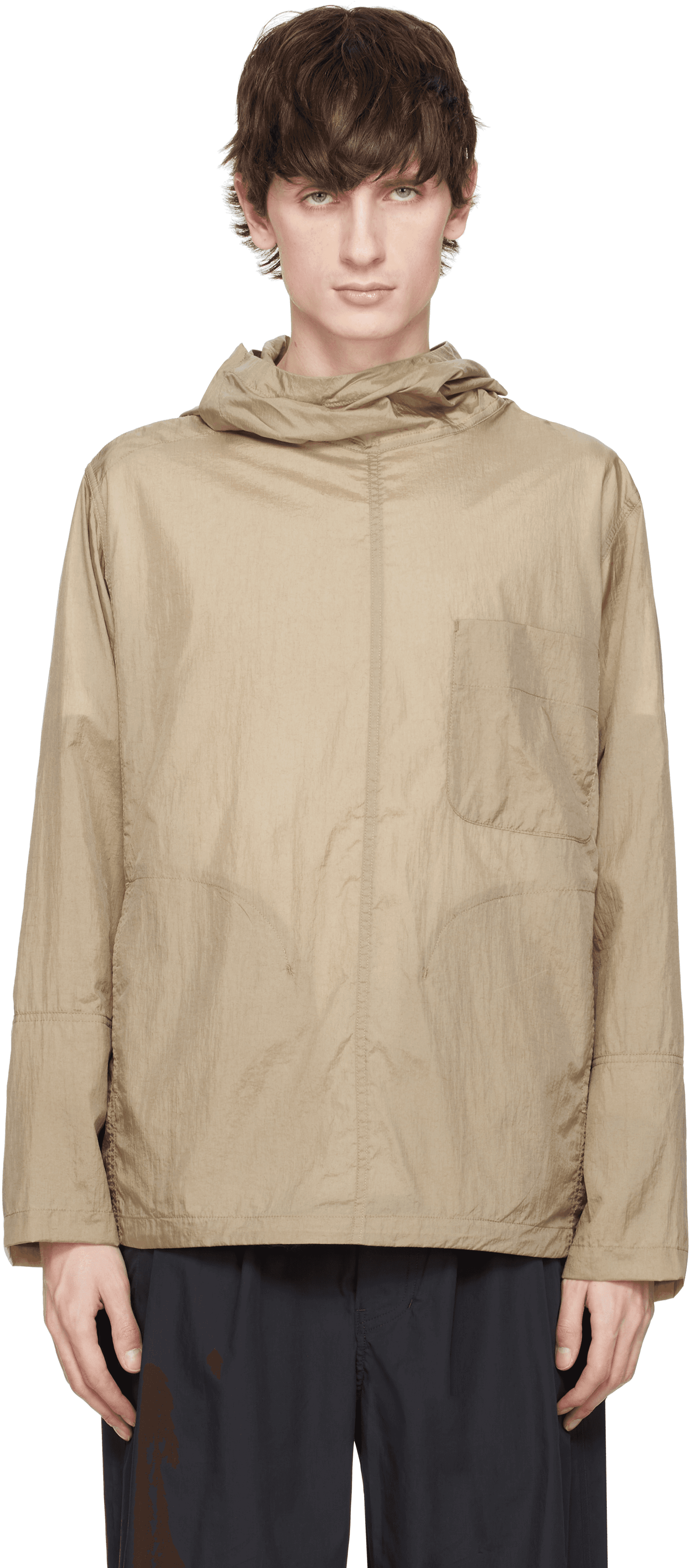Khaki Nylon Hooded Shirting Jacket - Image 1