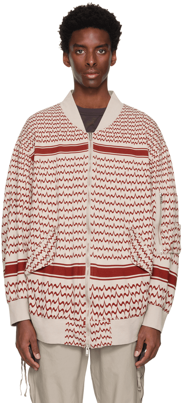 Taupe Graphic Bomber Jacket - Image 1