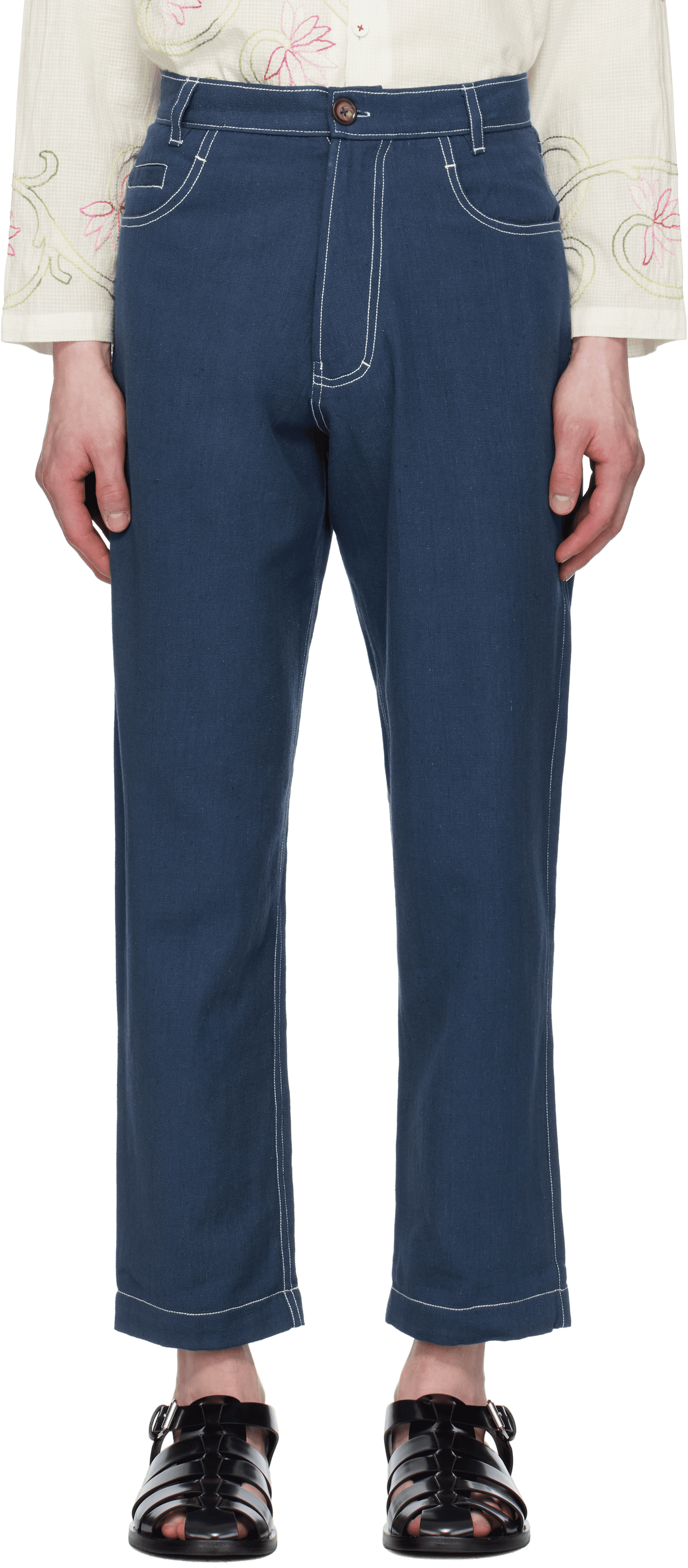Blue Double Stitch Trousers - Image 1