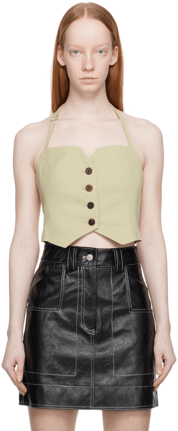Khaki Buttoned Tank Top - Image 1