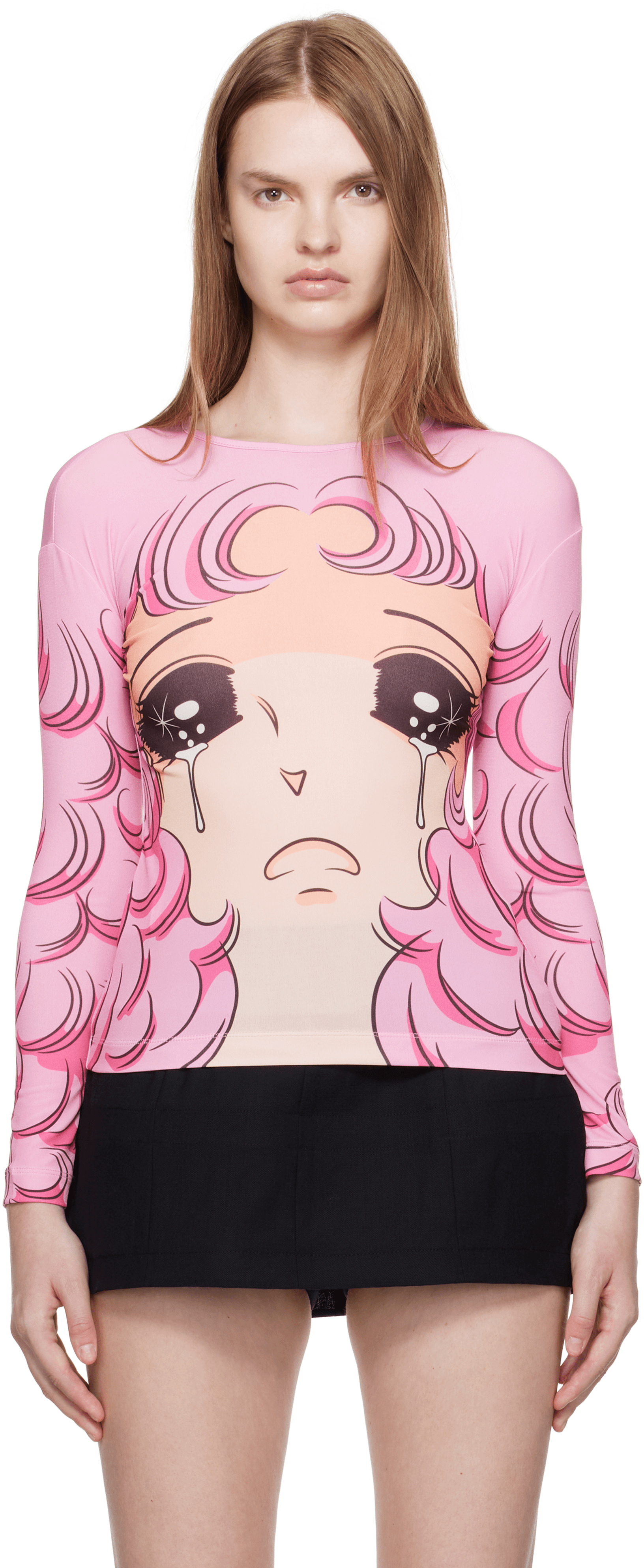 SSENSE Exclusive Pink Long Sleeve Crying Girl T-Shirt - Image 1