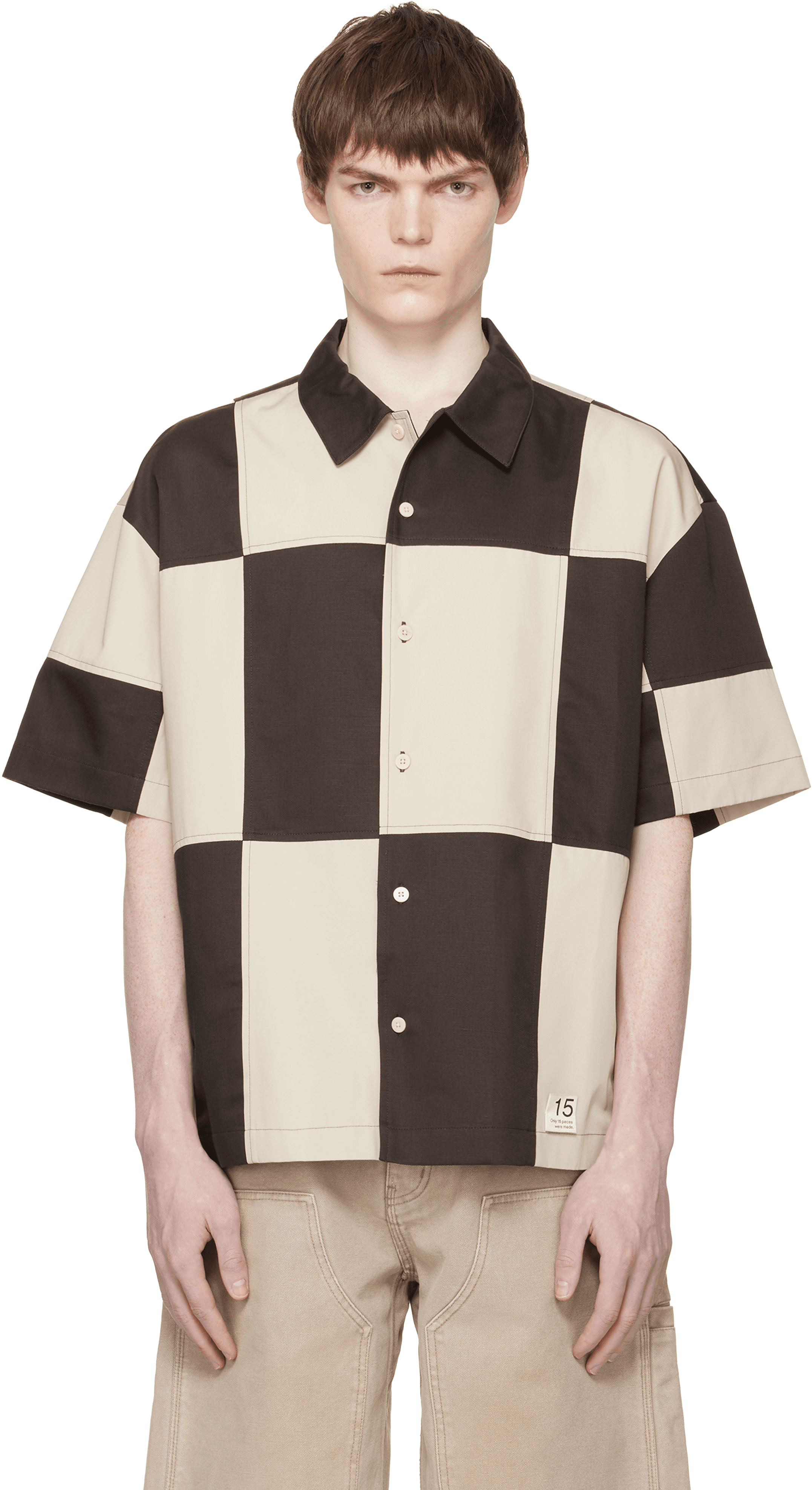 Brown & Off-White Checkerboard Shirt - Image 1