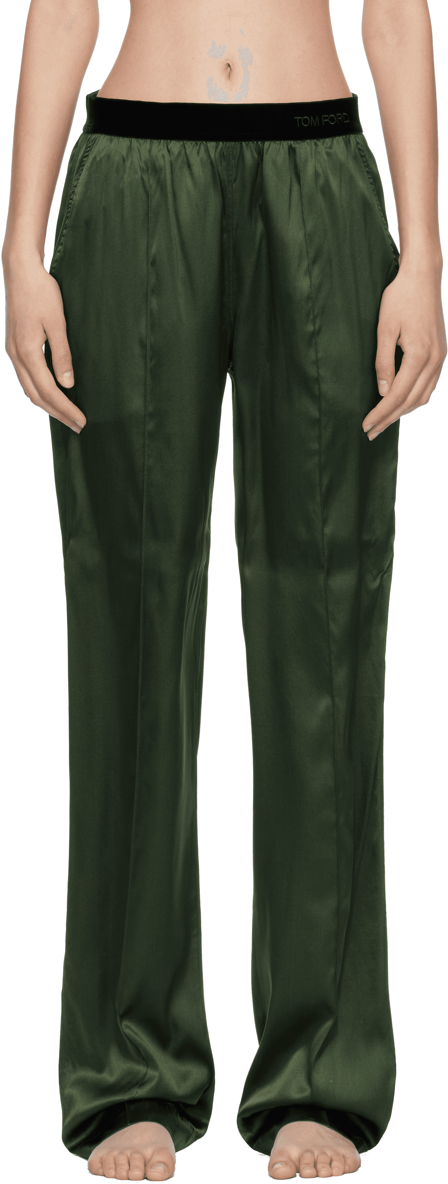 Khaki Stretch Silk Satin PJ Lounge Pants - Image 1