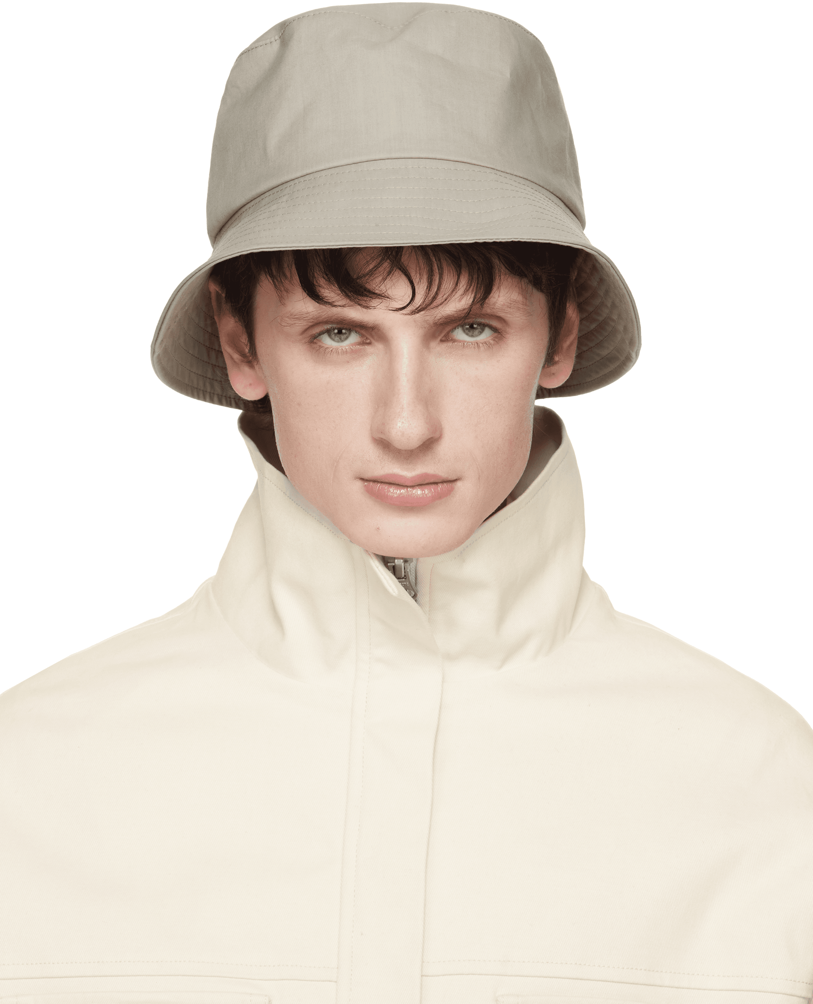 Beige Cotton Bucket Hat - Image 1