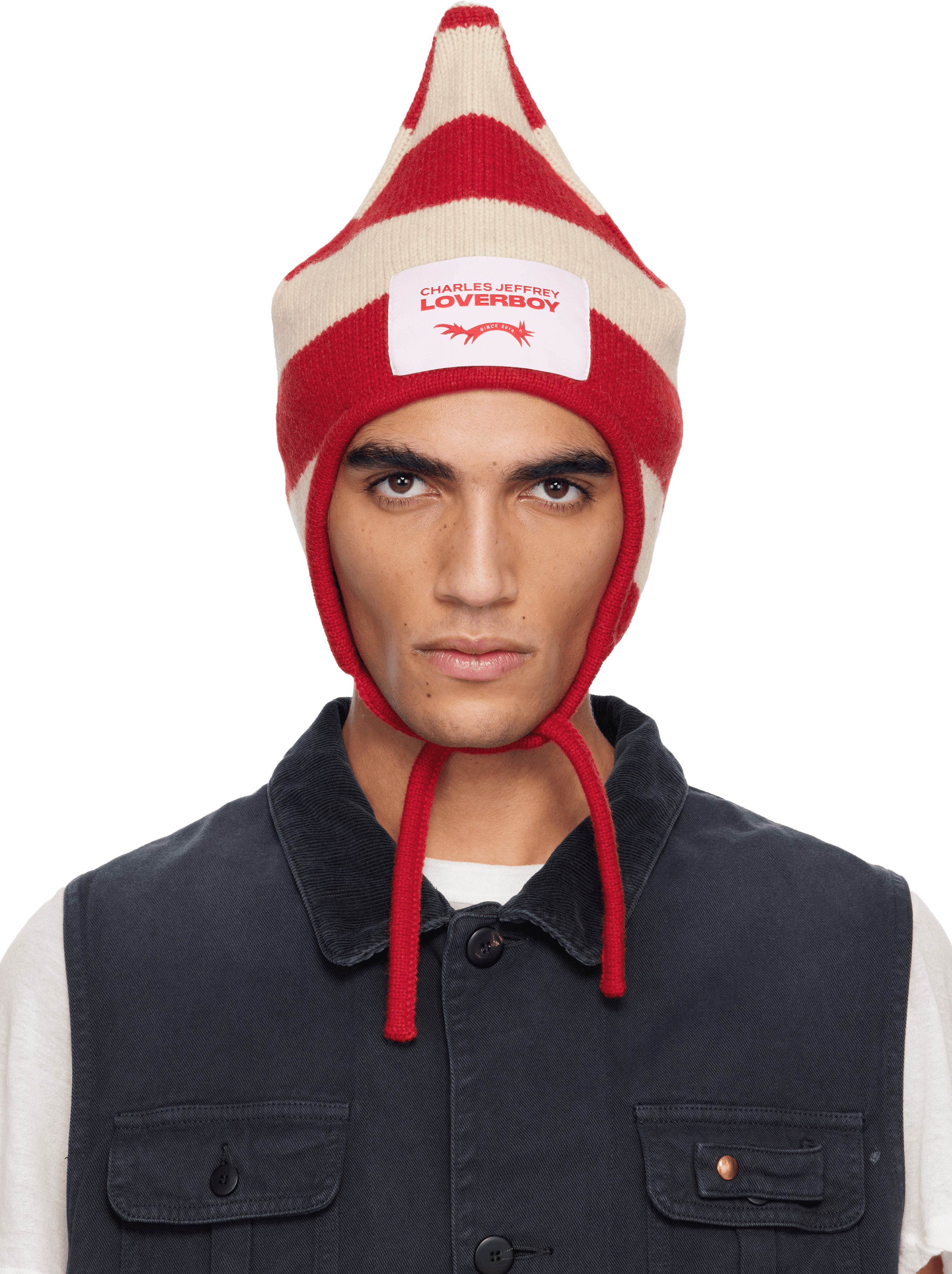 Red & Off-White Spike Bonnet Beanie - Image 1