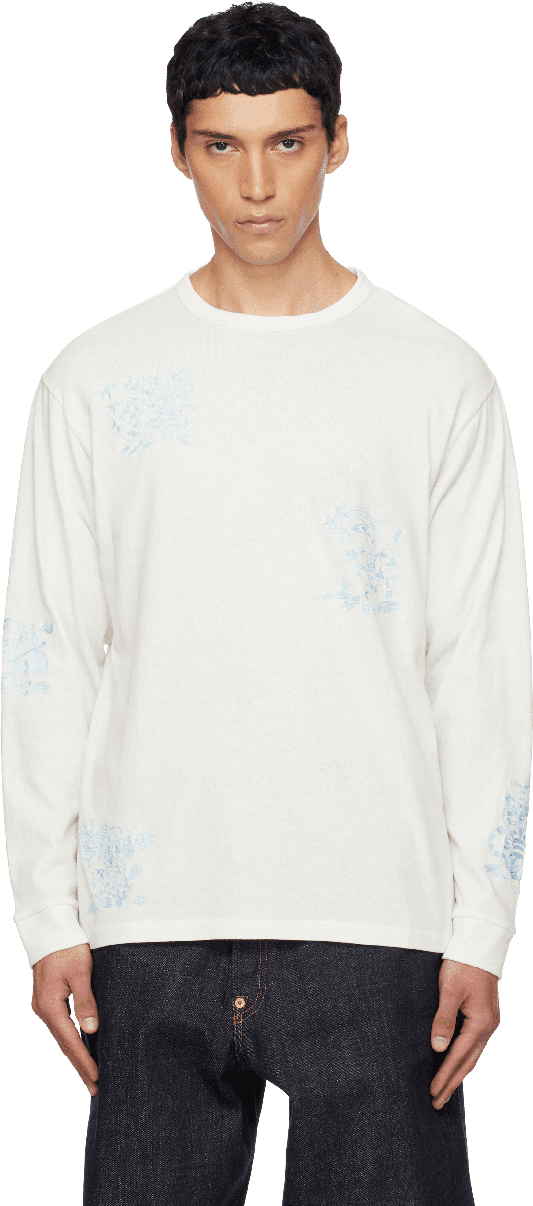 White Kenzo Paris 'KENZO Cartoon Outlined' Relax Long Sleeve T-shirt - Image 1