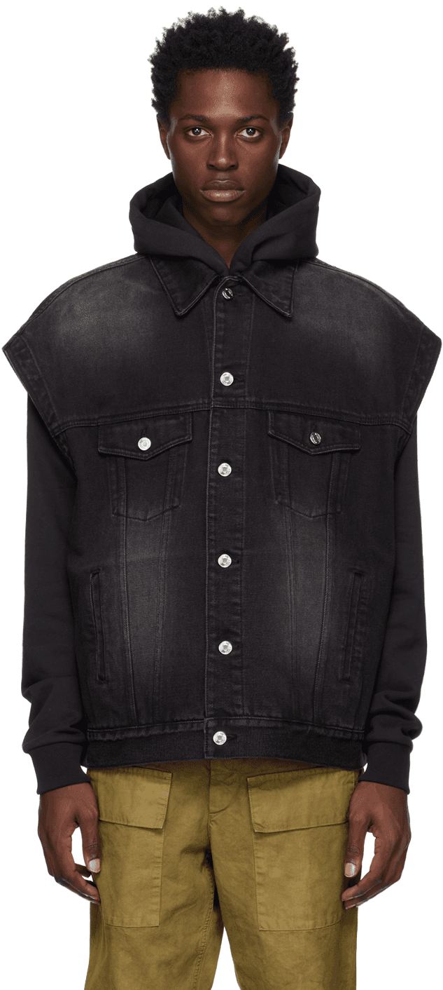 Black Oversized Trucker Denim Vest - Image 1