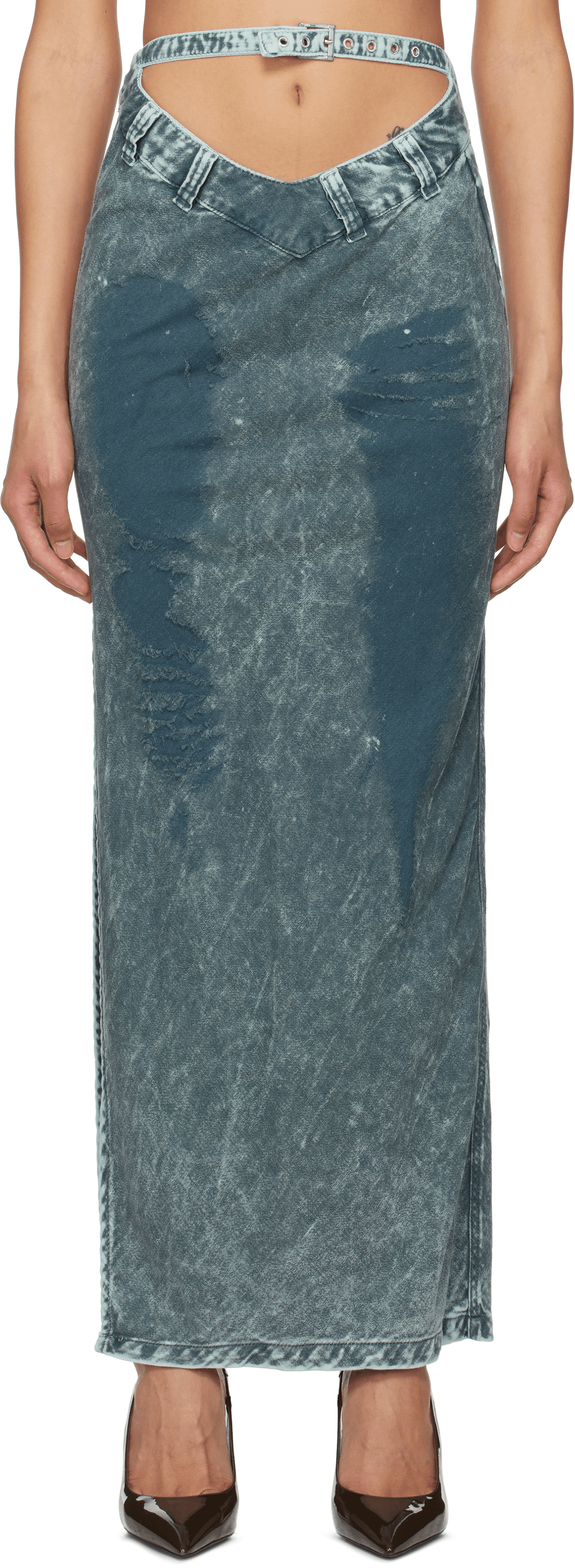 Blue V Cut Maxi Skirt - Image 1