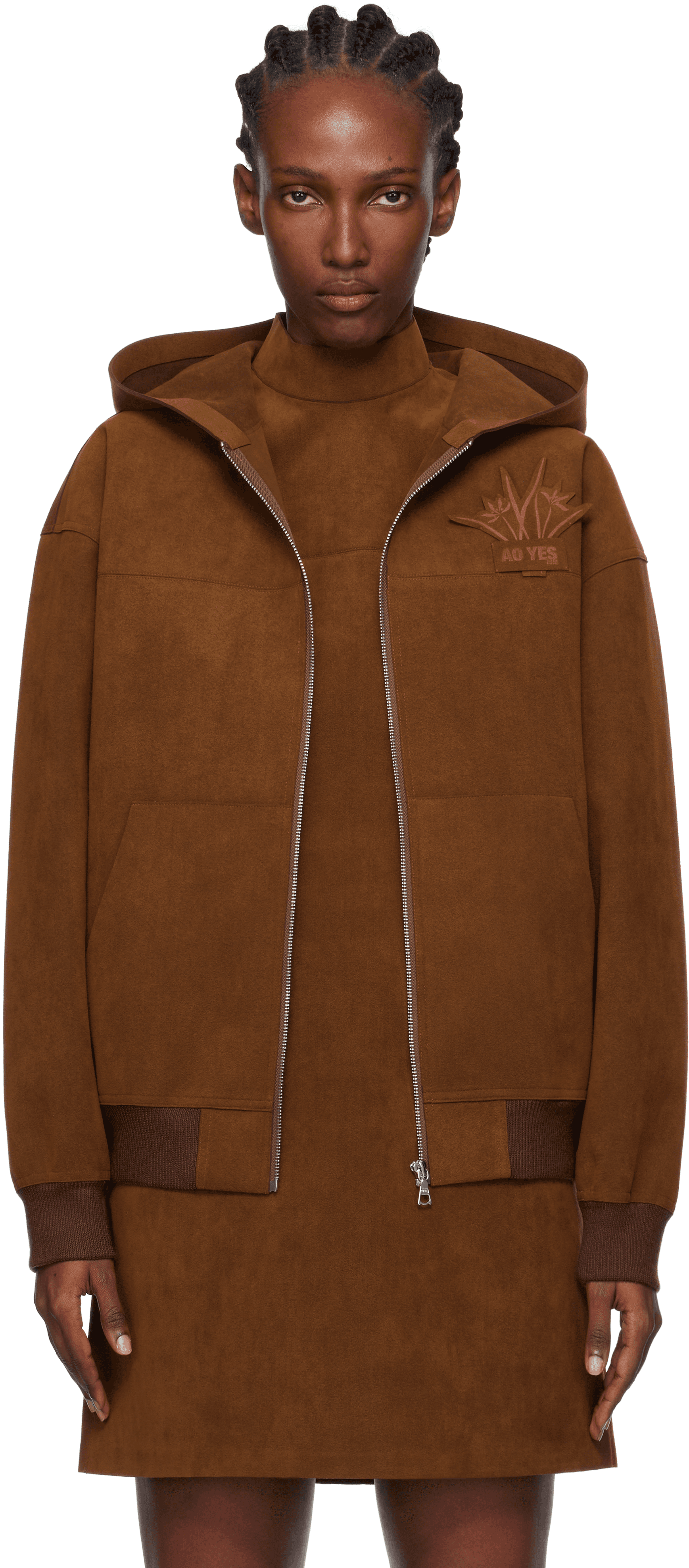 Brown Hooded Faux-Suede Jacket - Image 1