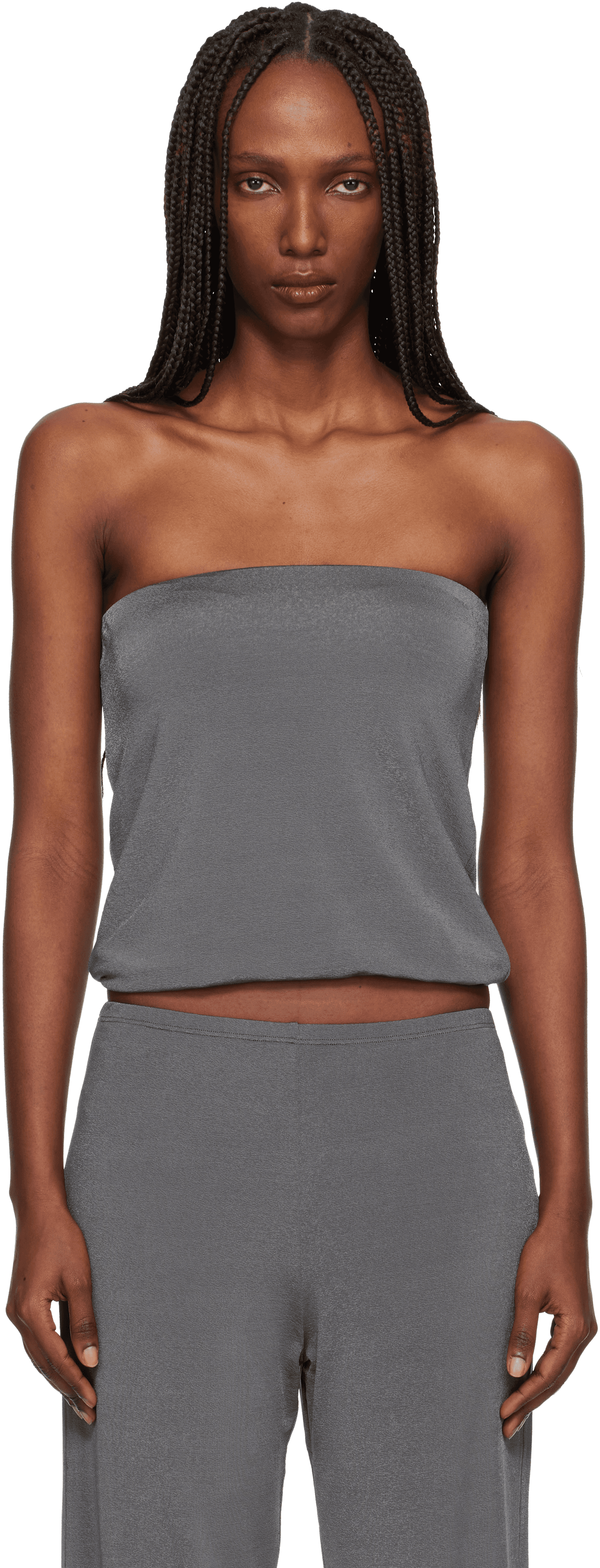 Gray Shiny Crêpe Jersey Bustier Top - Image 1