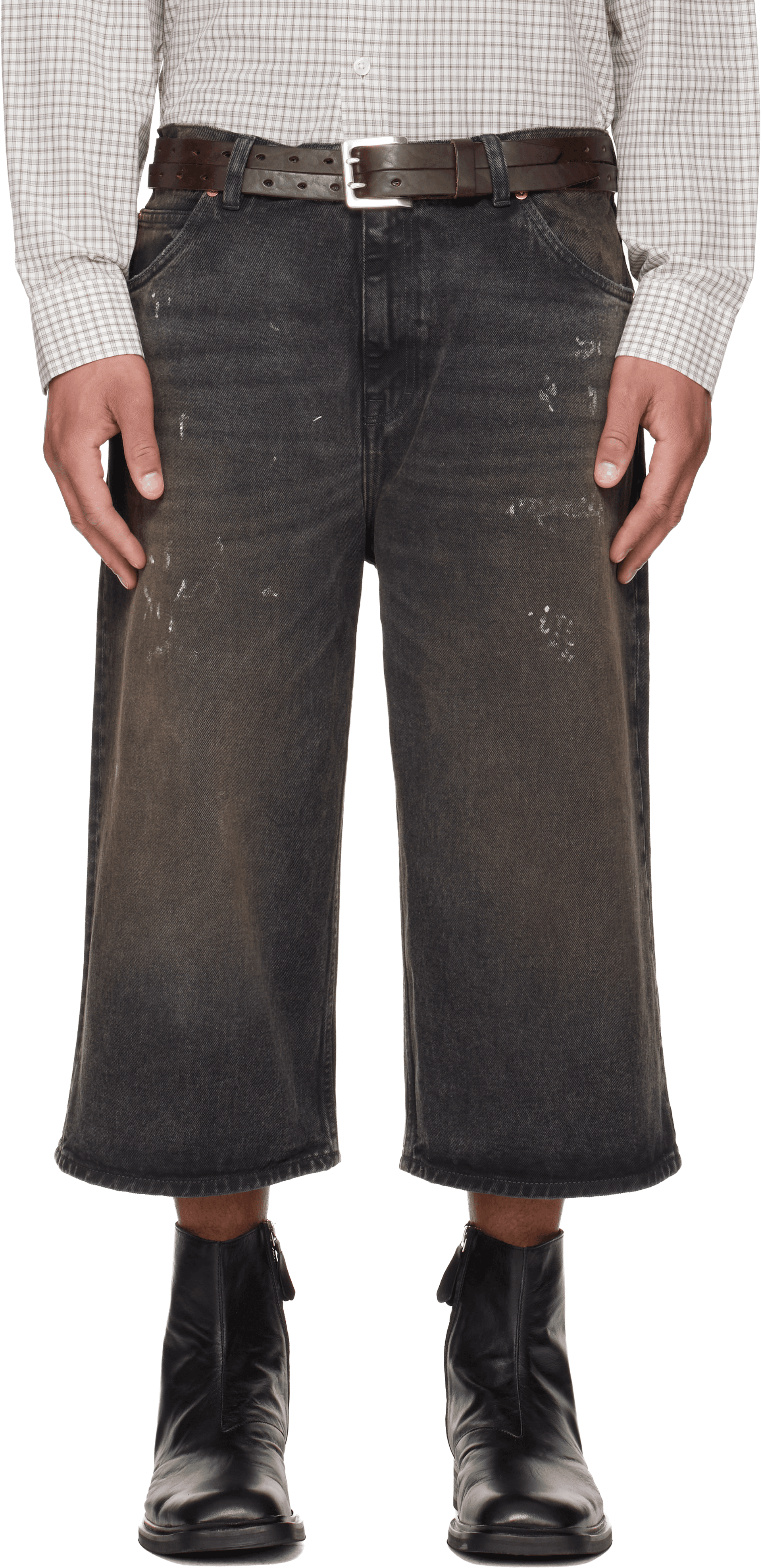 Black Capri Cut Denim Shorts - Image 1