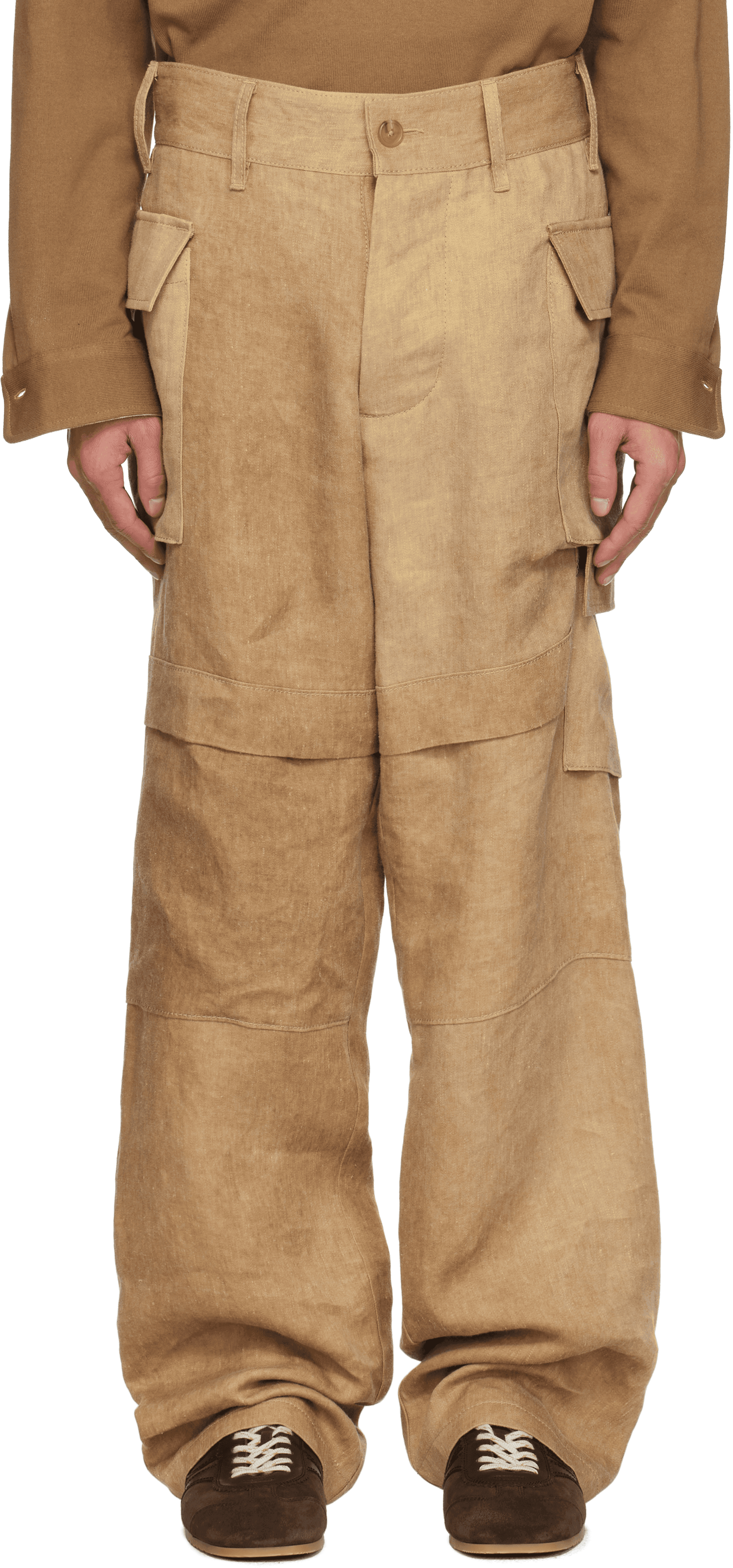 Tan Linen Cargo Pants - Image 1