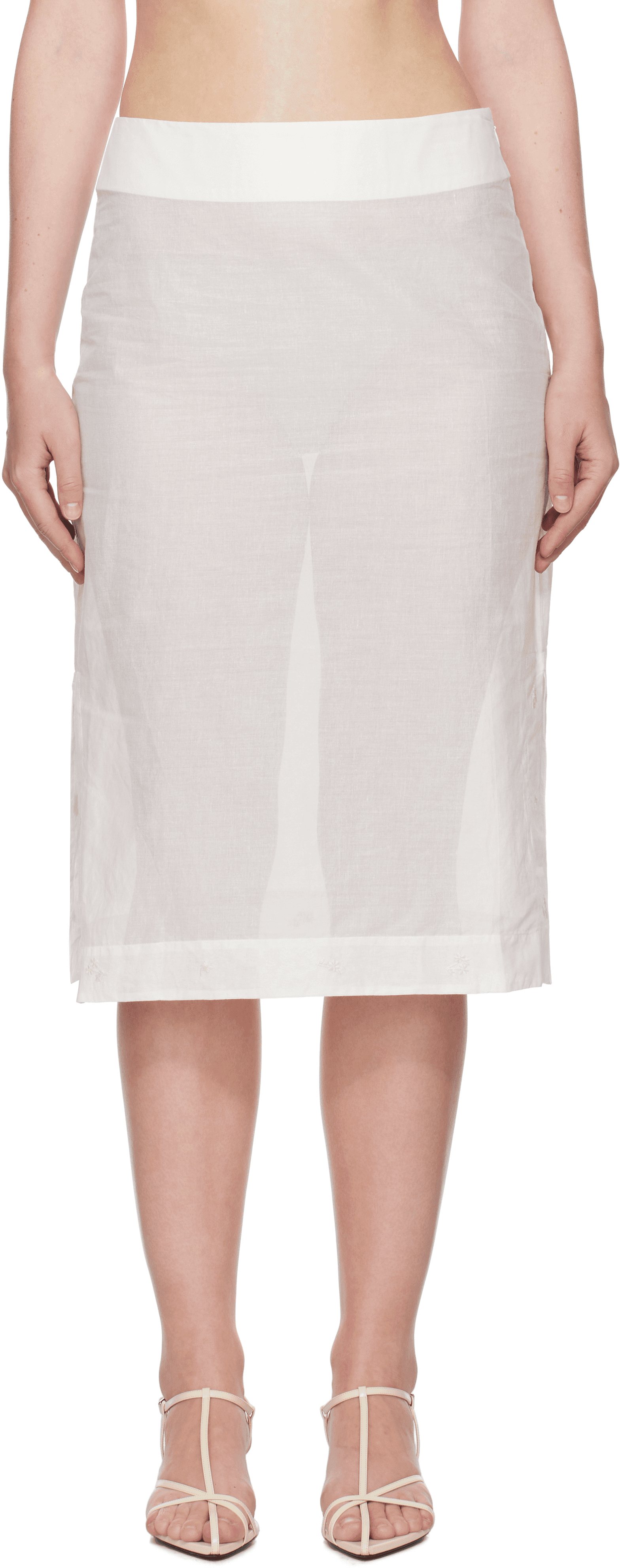 White Embroidered Organza Midi Skirt - Image 1
