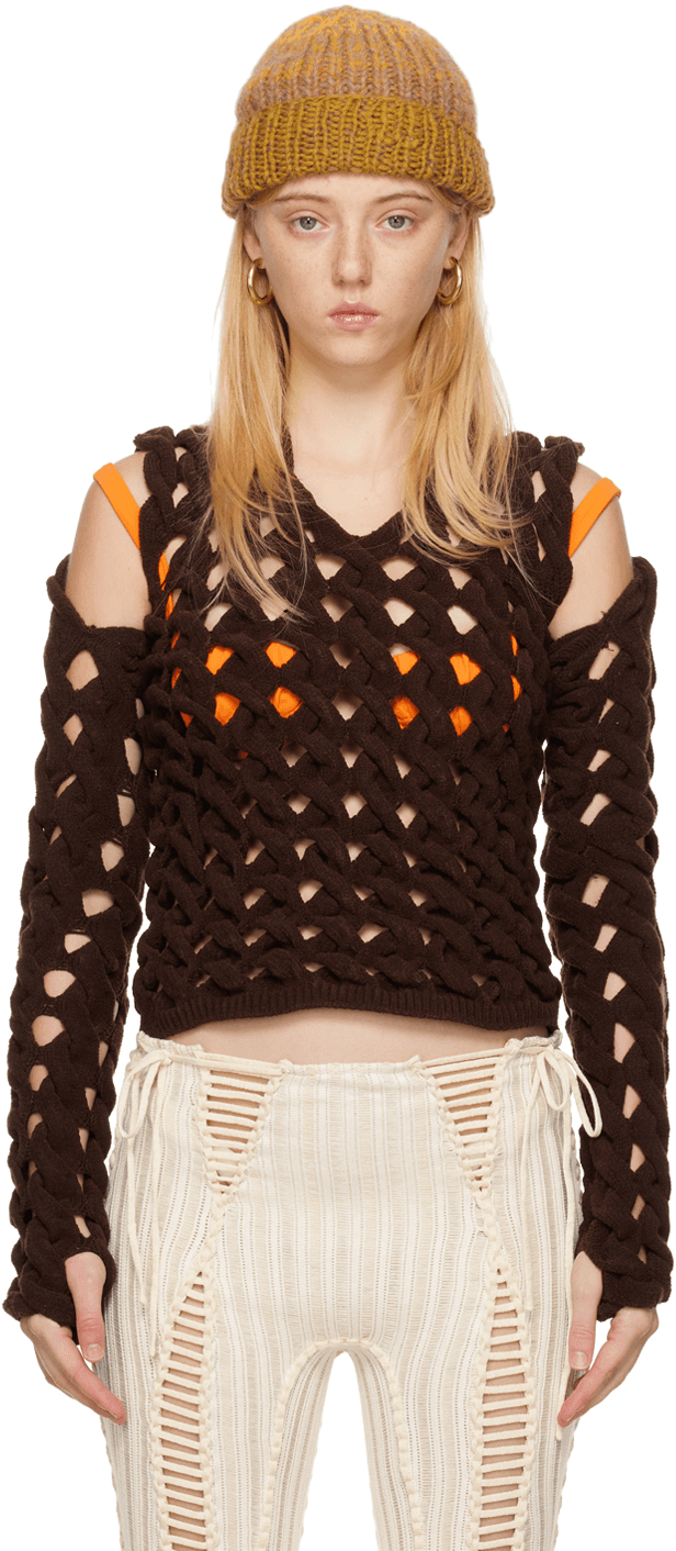 SSENSE Exclusive Brown Fatcable Sweater - Image 1