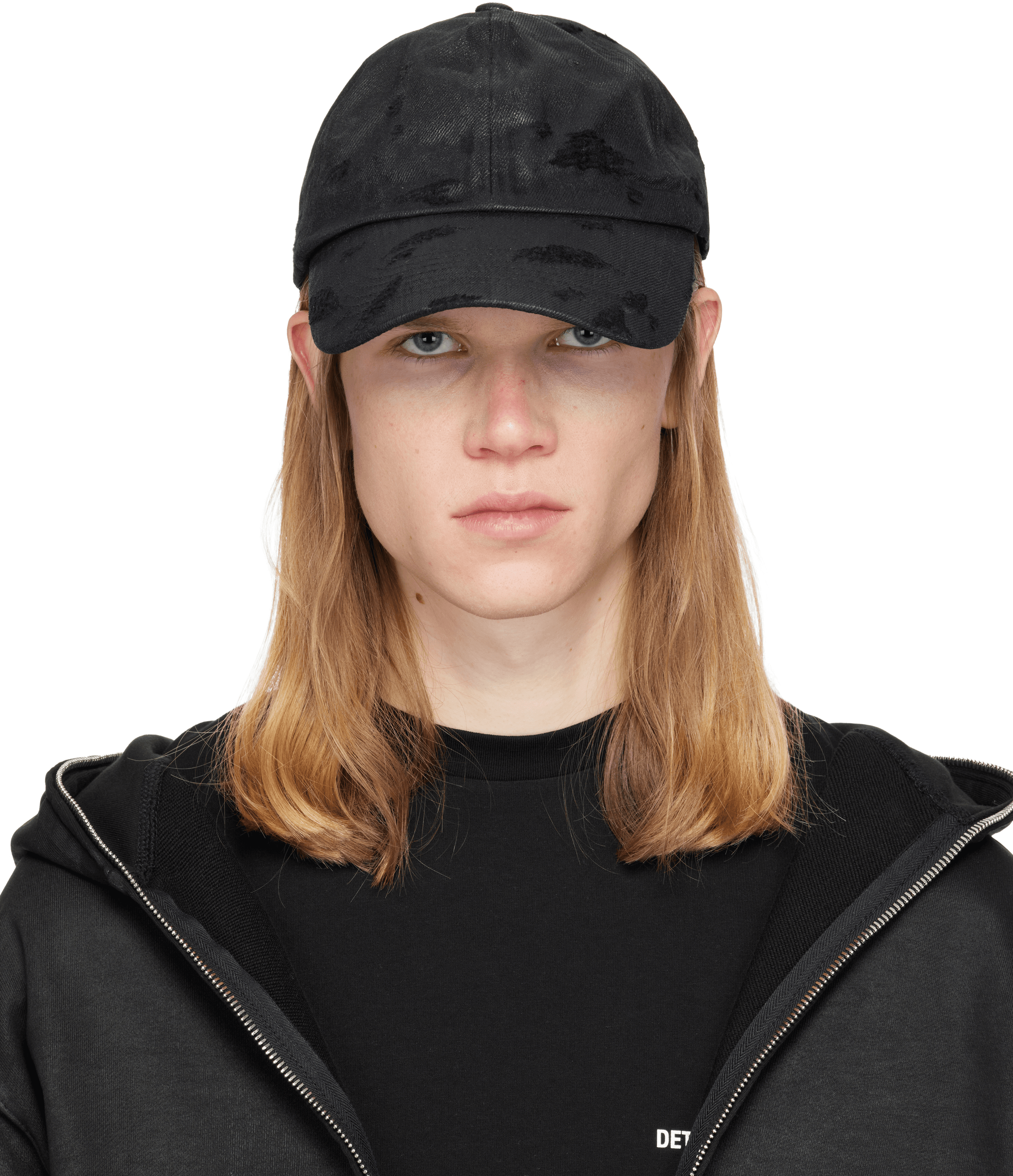 Black Distressed Waxed Denim Cap - Image 1