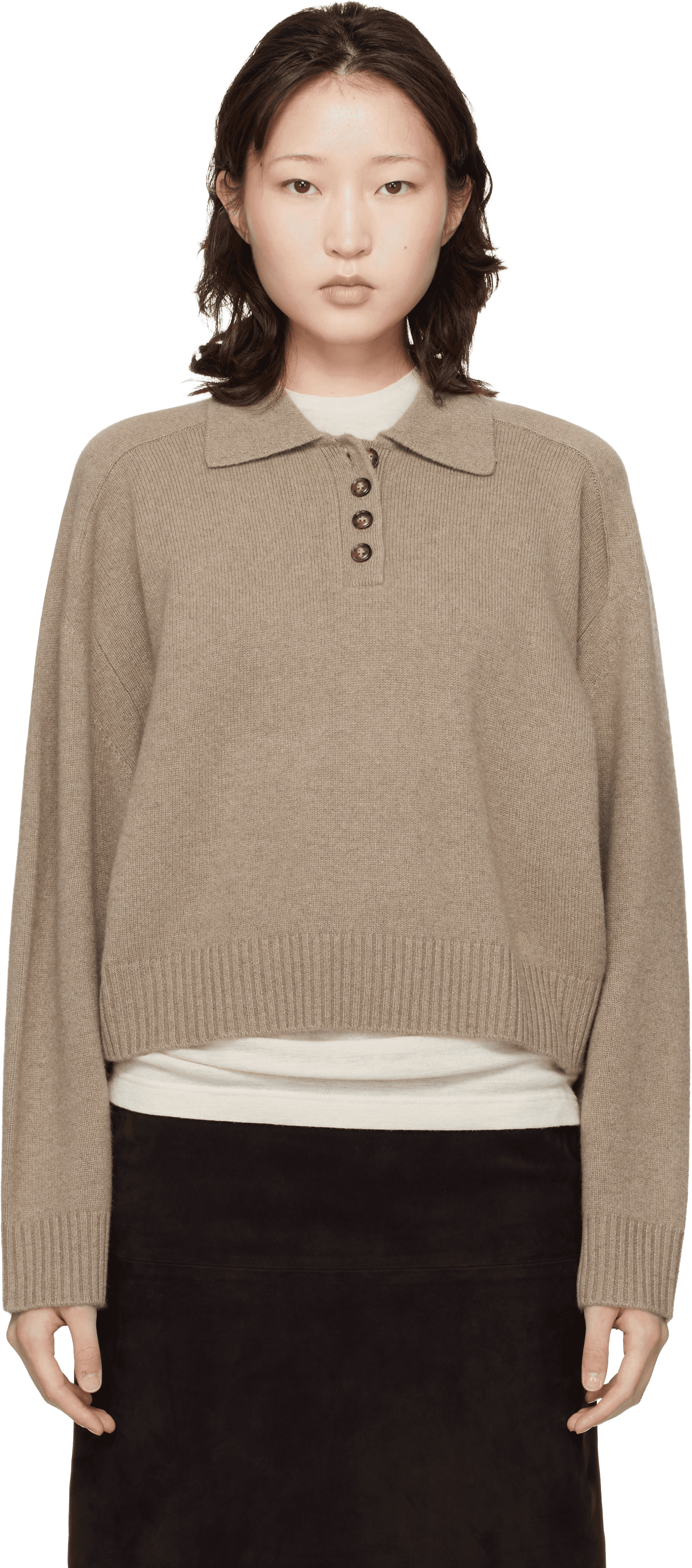 Taupe Homere LDS Cashmere Polo Sweater - Image 1