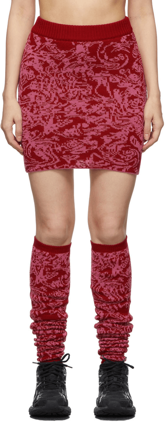 Red & Pink Jacquard Knitted Skirt - Image 1