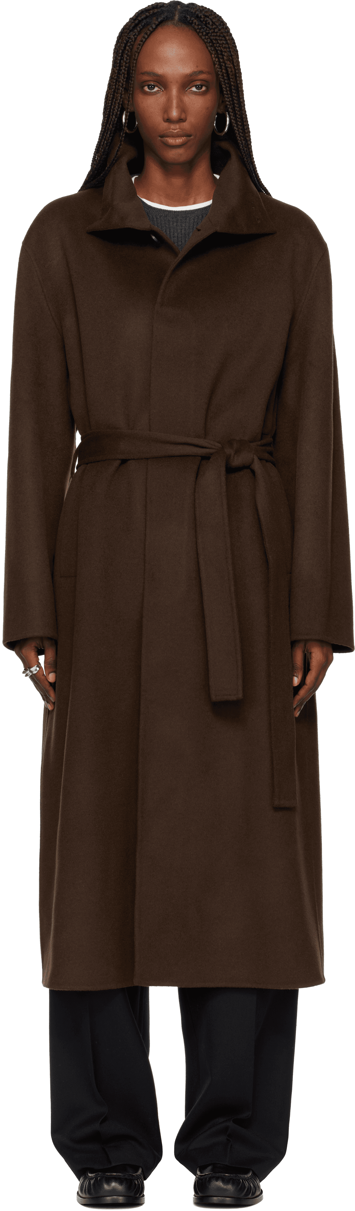 Brown Hand-Made Wool Cashmere Stand-Collar Coat - Image 1
