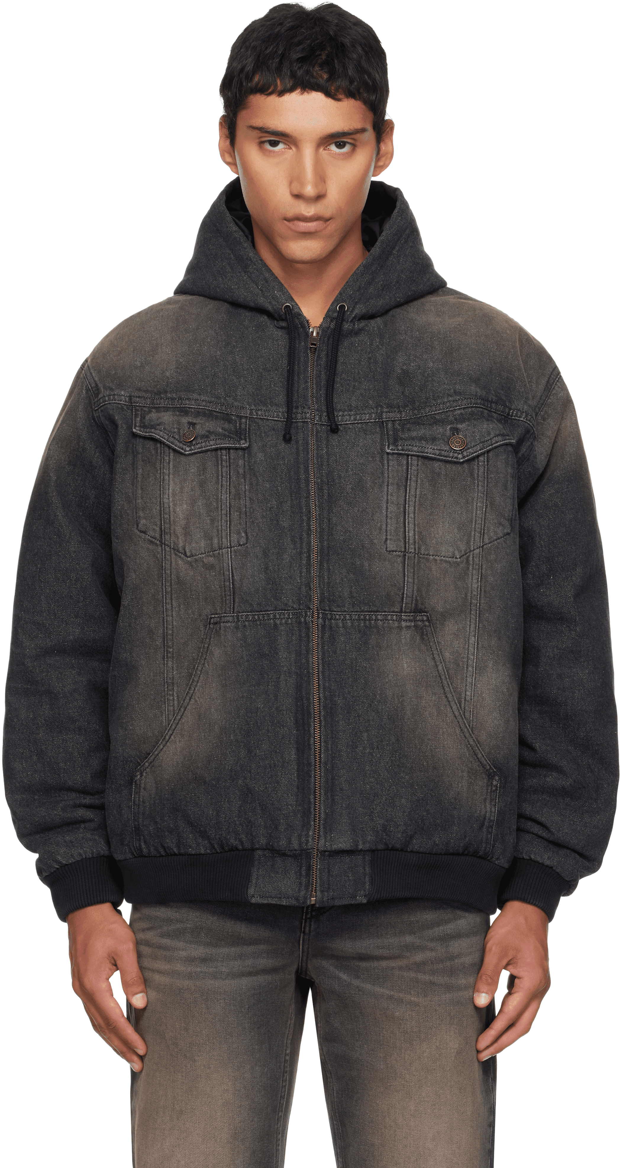 Black & Brown Hooded Denim Jacket - Image 1