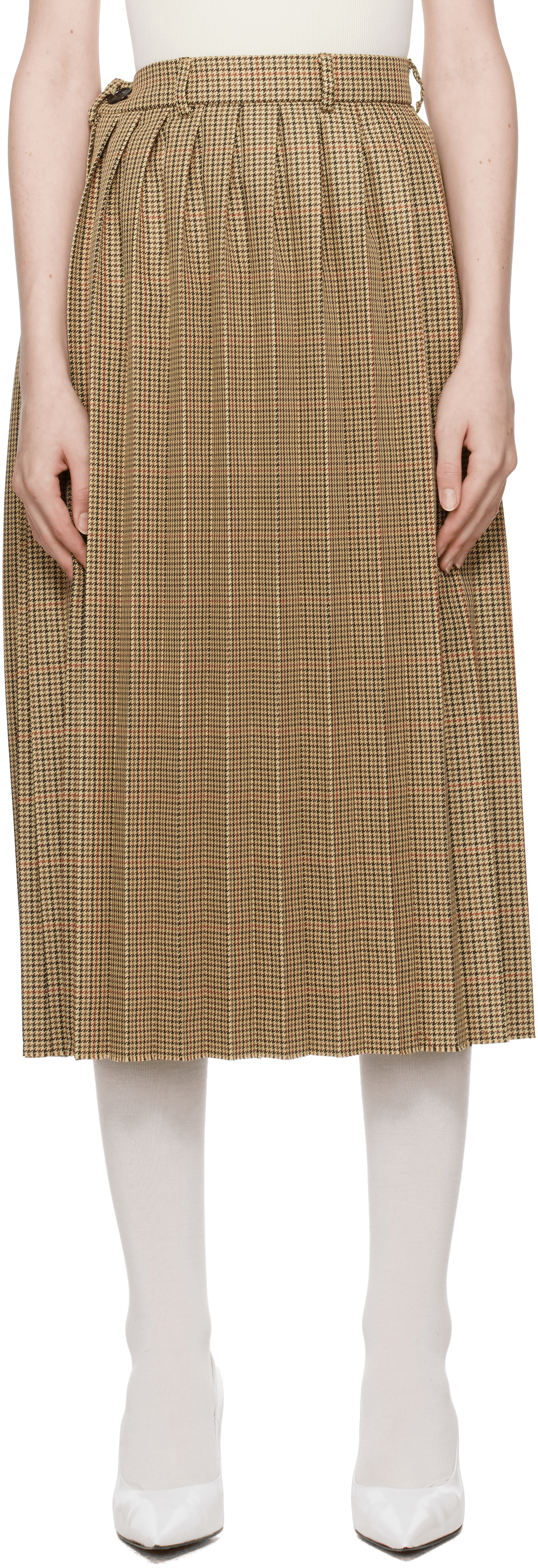 Beige Pleated Midi Skirt - Image 1
