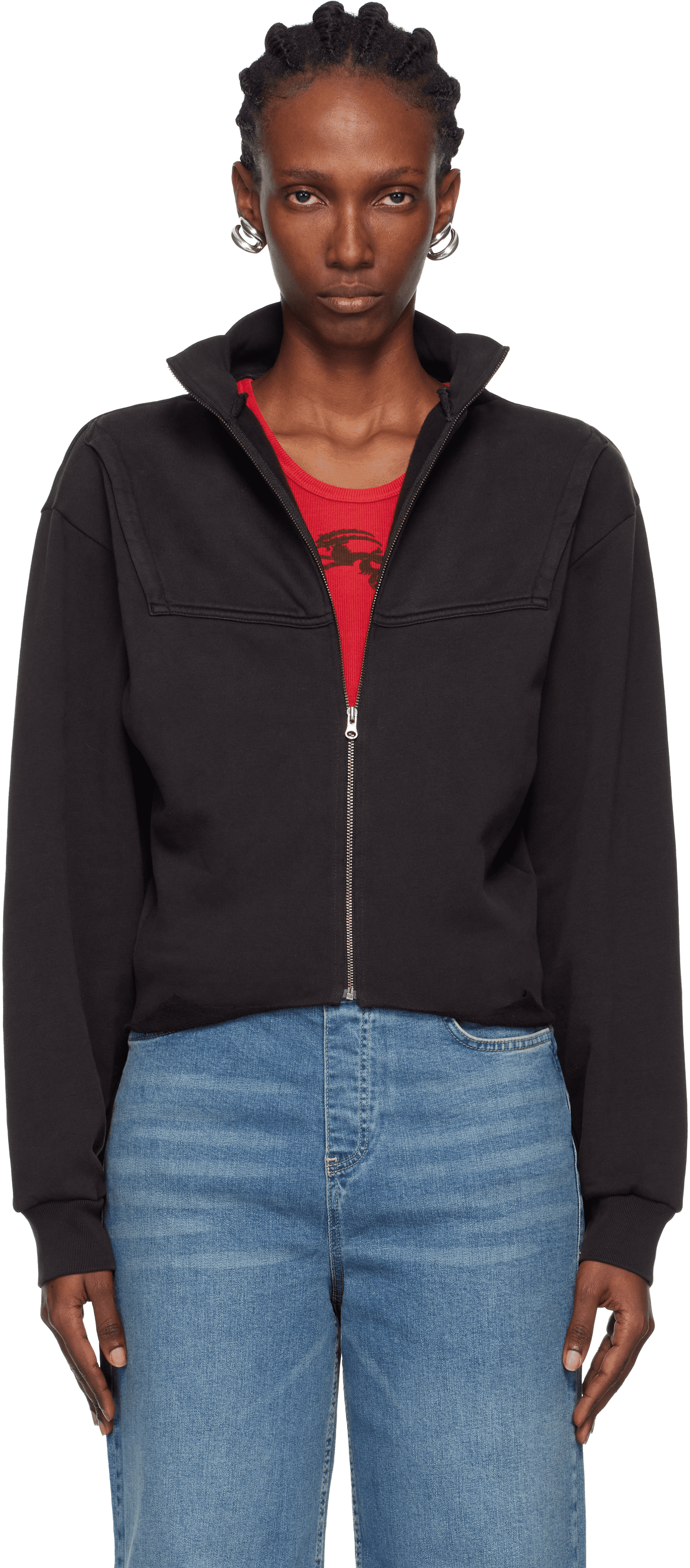 Black Upside Down Zip Up Sweatshirt - Image 1