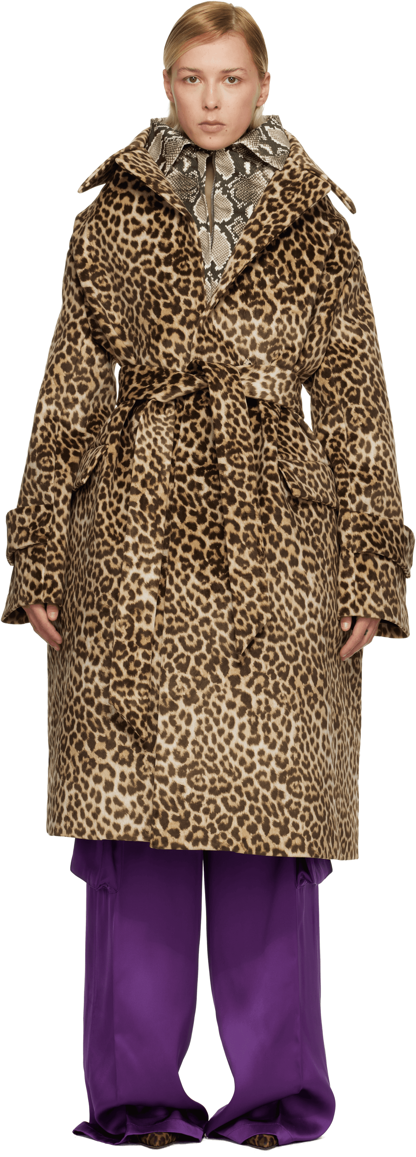 Brown Oversized Faux-Suede Trench Coat - Image 1