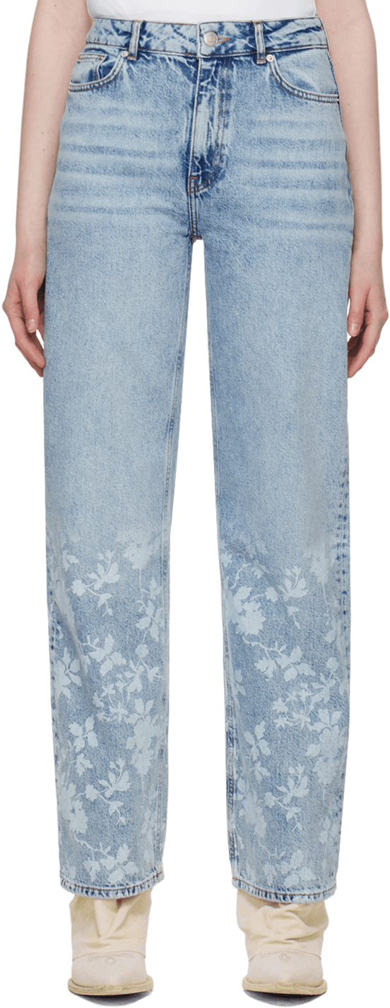 Blue Flower Print Jeans - Image 1