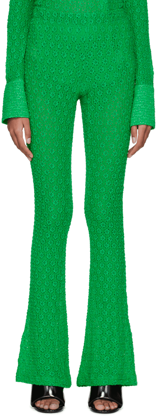 Green Slim Flared Trousers - Image 1