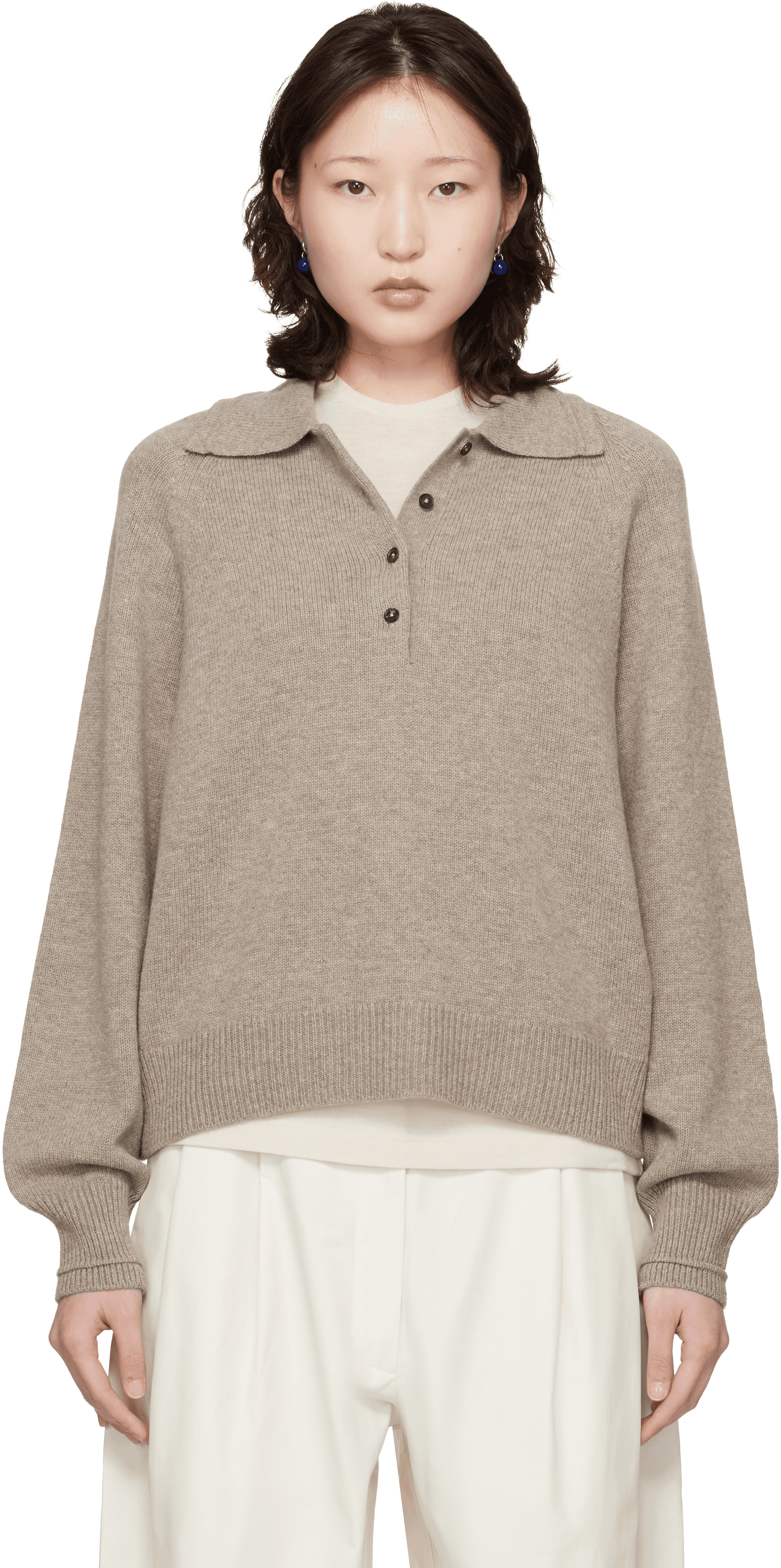 Taupe Merino Wool Polo - Image 1