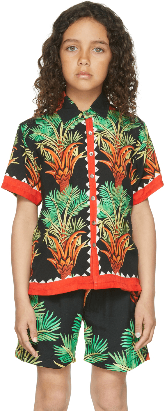 SSENSE Exclusive Kids Black Date Palm Short Sleeve Shirt - Image 1