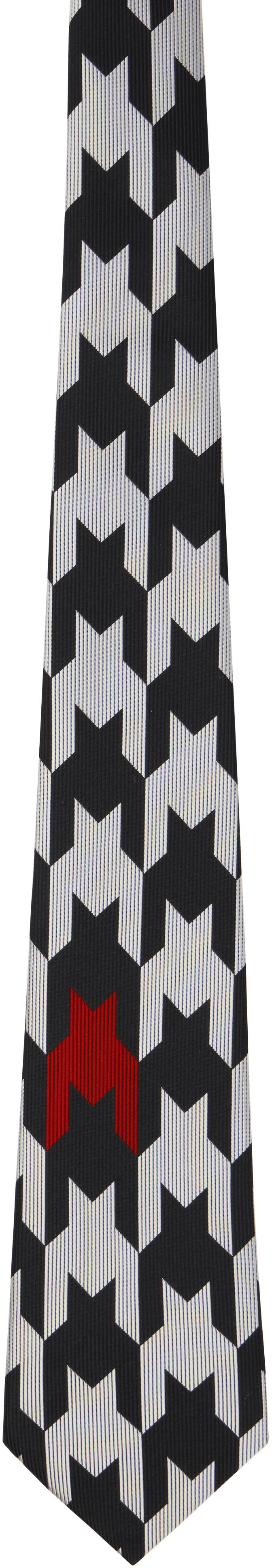 Black & White Silk Geometric Pattern Tie - Image 1