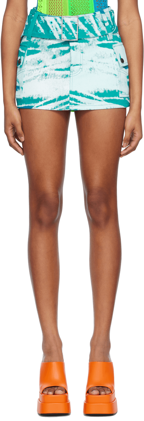 Blue Printed Denim Miniskirt - Image 1