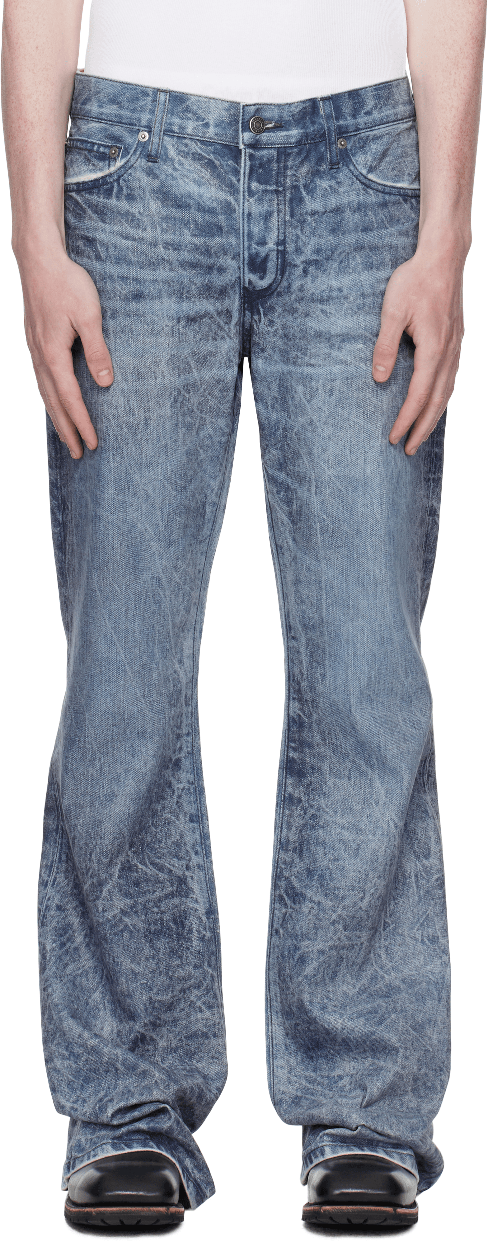 Navy Jimmy Ecru Twill Flare Jeans - Image 1