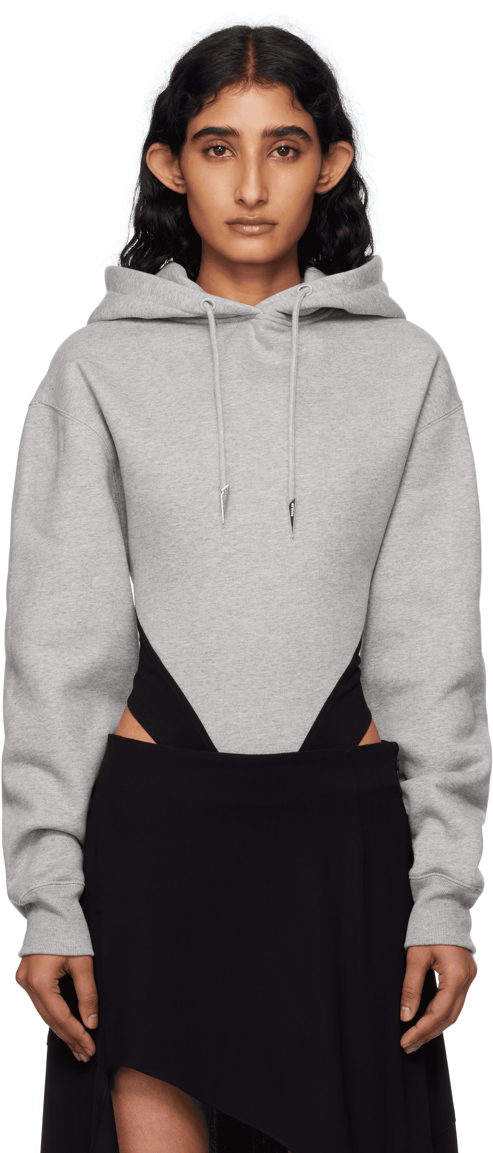 Gray & Black Fleece Hood Bodysuit - Image 1