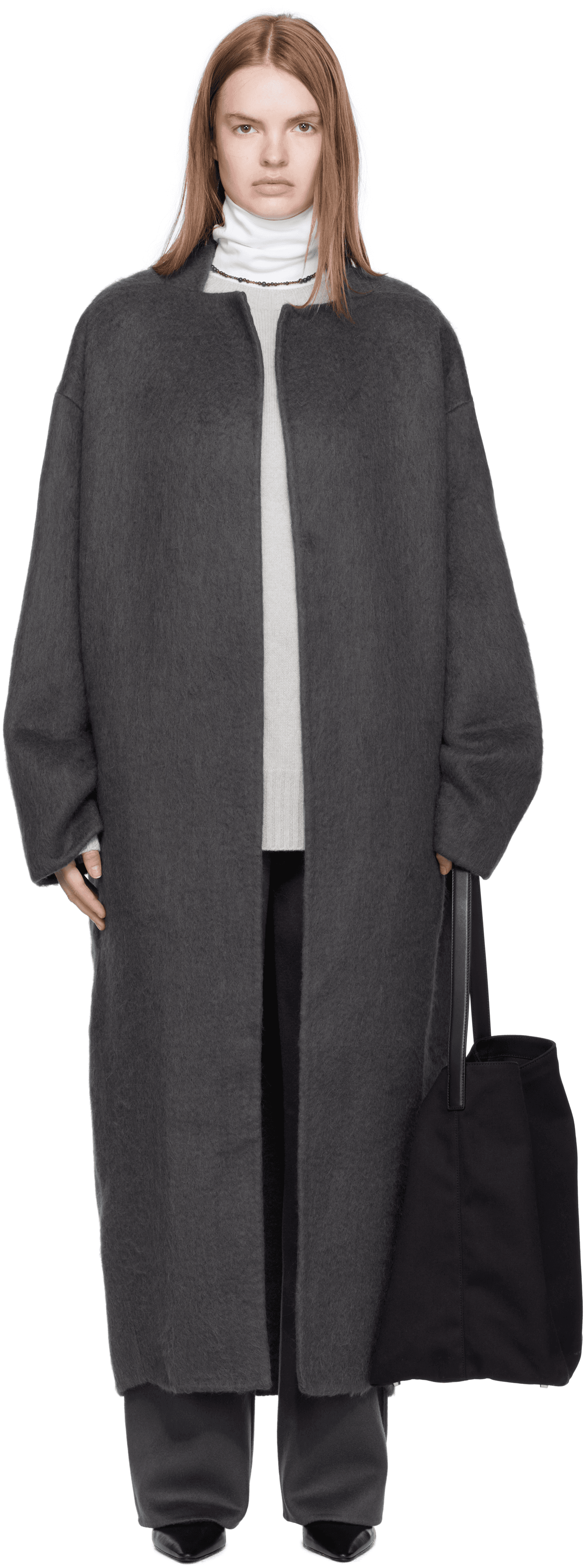 Gray Wool High-Neck Slim Coat - Image 1