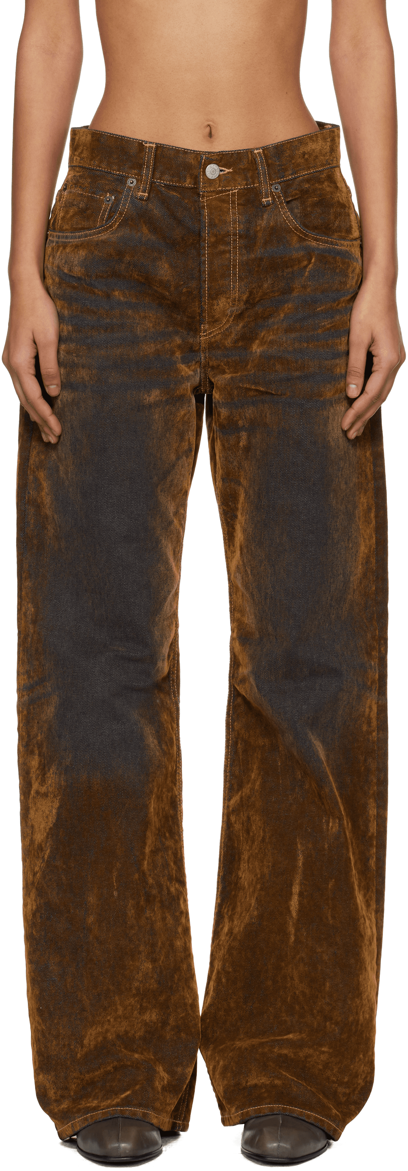 Brown 2021 Flocked Denim Jeans - Image 1