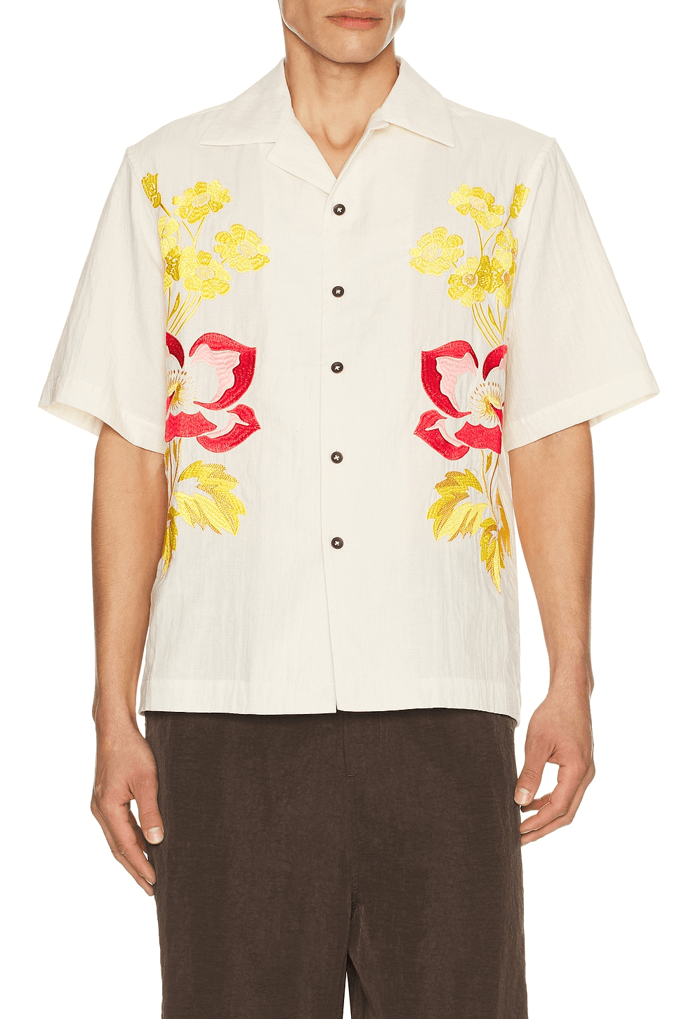 Embroidered Peonies Bowling Shirt - Image 1