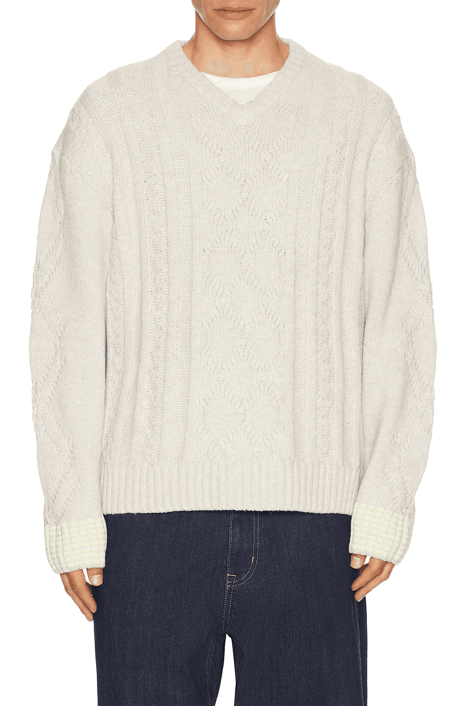 V-Neck Chunky Cable Loose Fit Pullover - Image 1