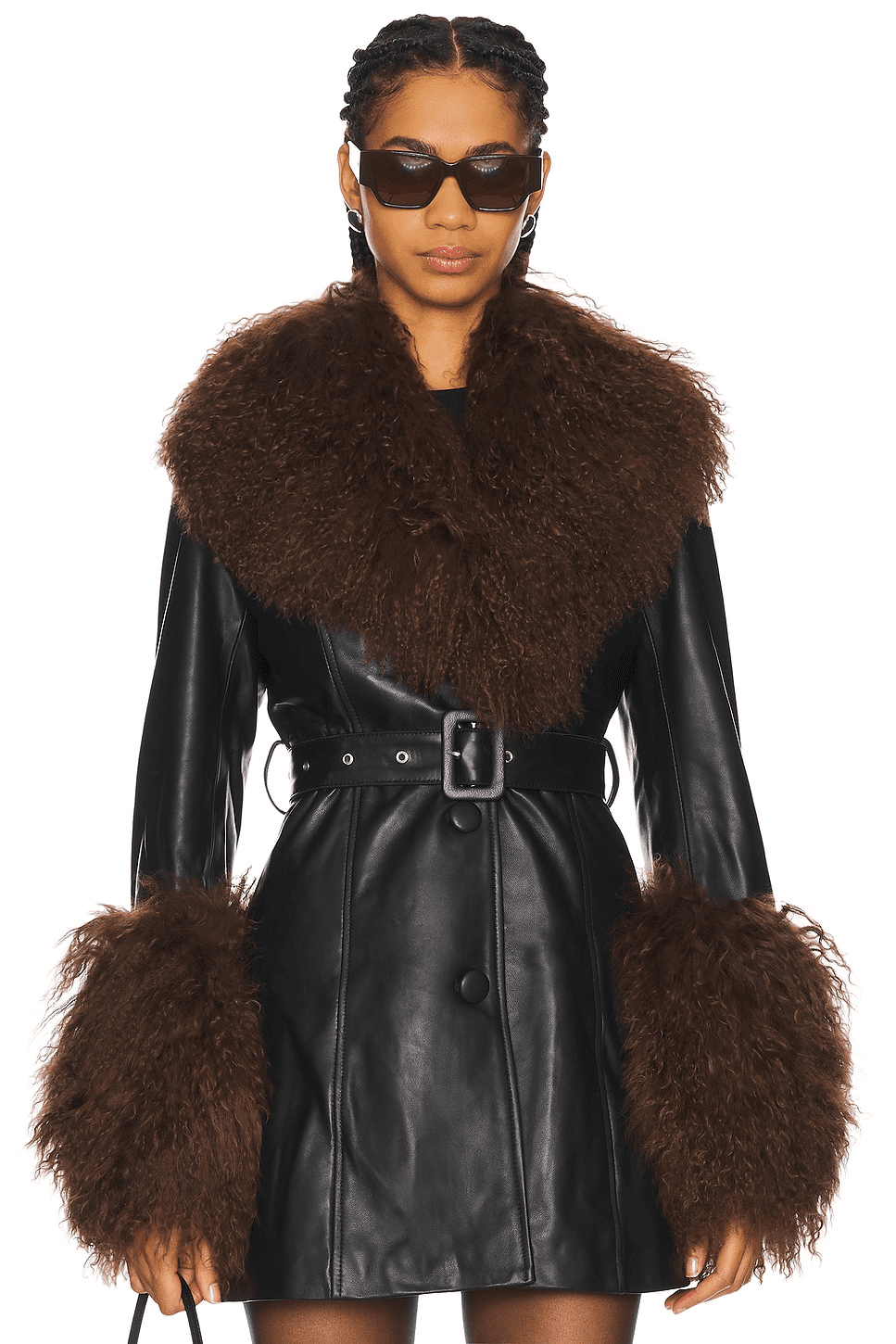 Mimi Leather Coat With Fur Trim - Image 1