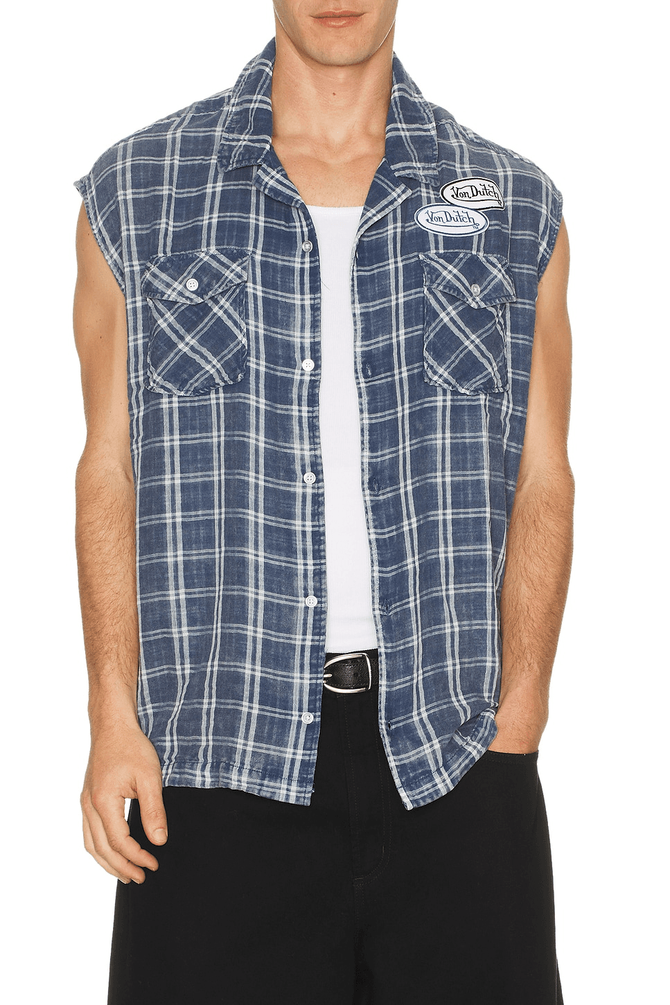 Sleeveless Flannel Button Down Shirt - Image 1